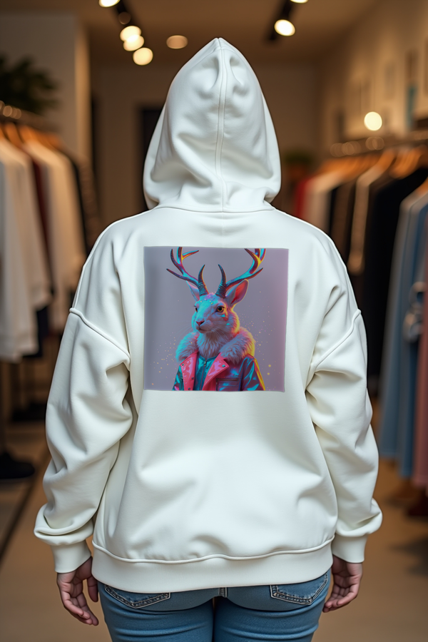 Jackalope unisex hoodie white back shoulder shrug mockup