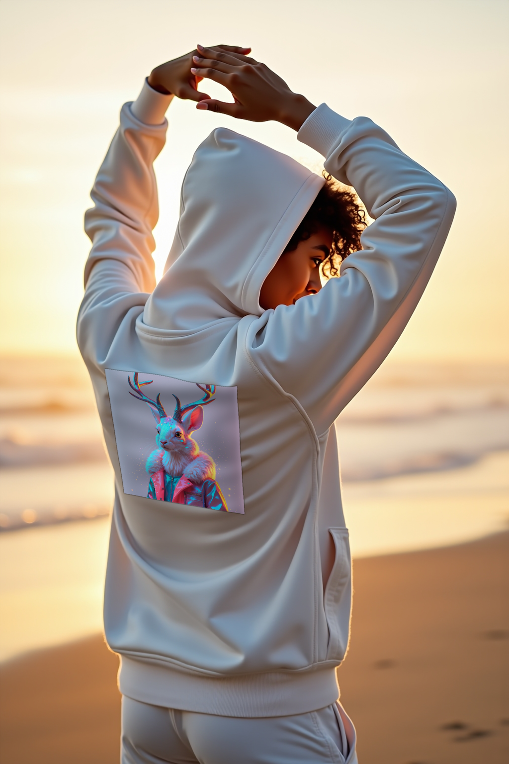 Jackalope unisex hoodie white back-right 45 mockup