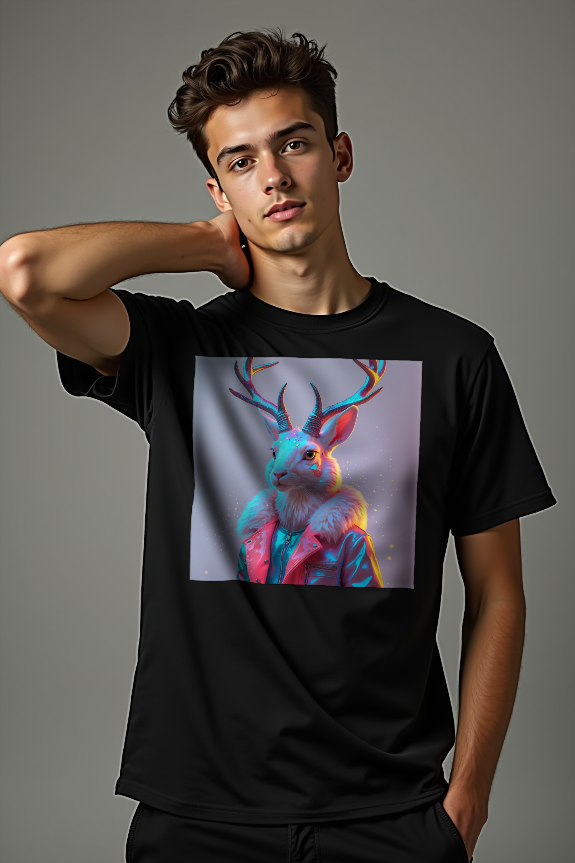 Jackalope unisex t-shirt black front mannequin mockup