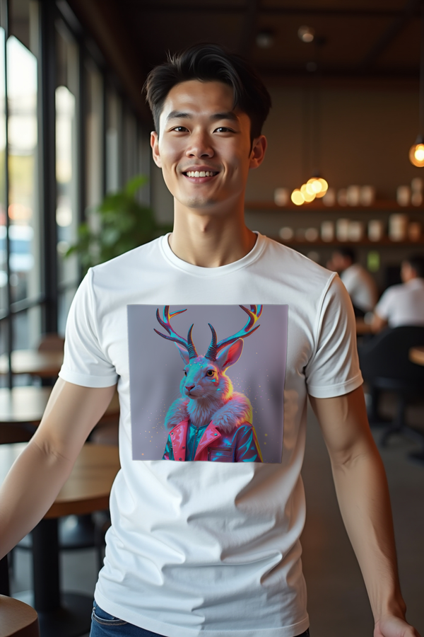 Jackalope unisex t-shirt white front mannequin arms extended mockup