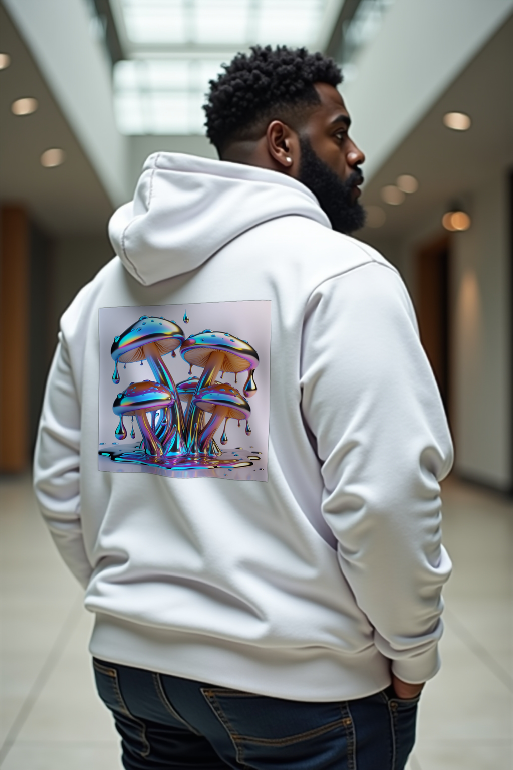 Liquid Chrome Shiitake hoodie white