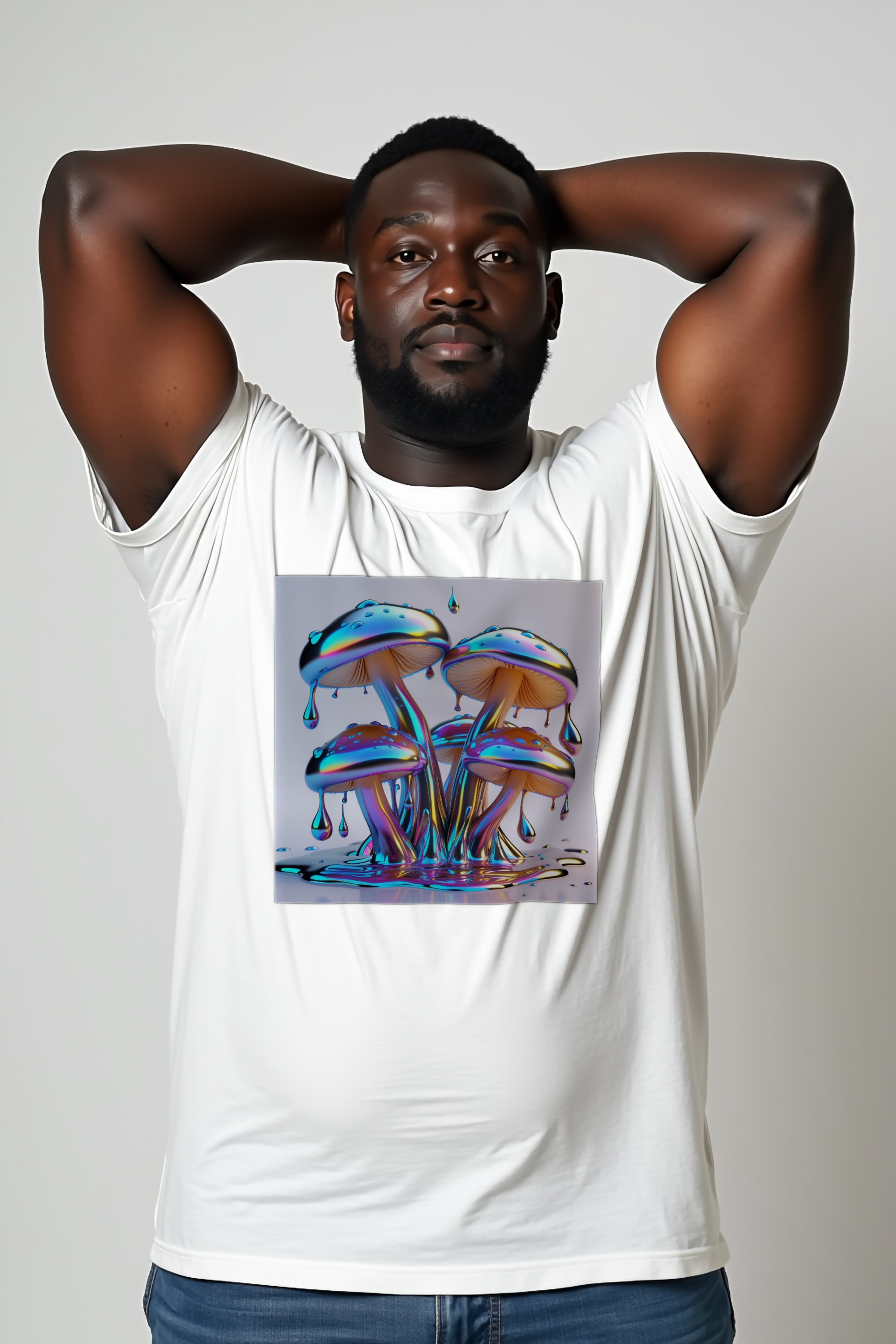Liquid Chrome Shiitake tee white