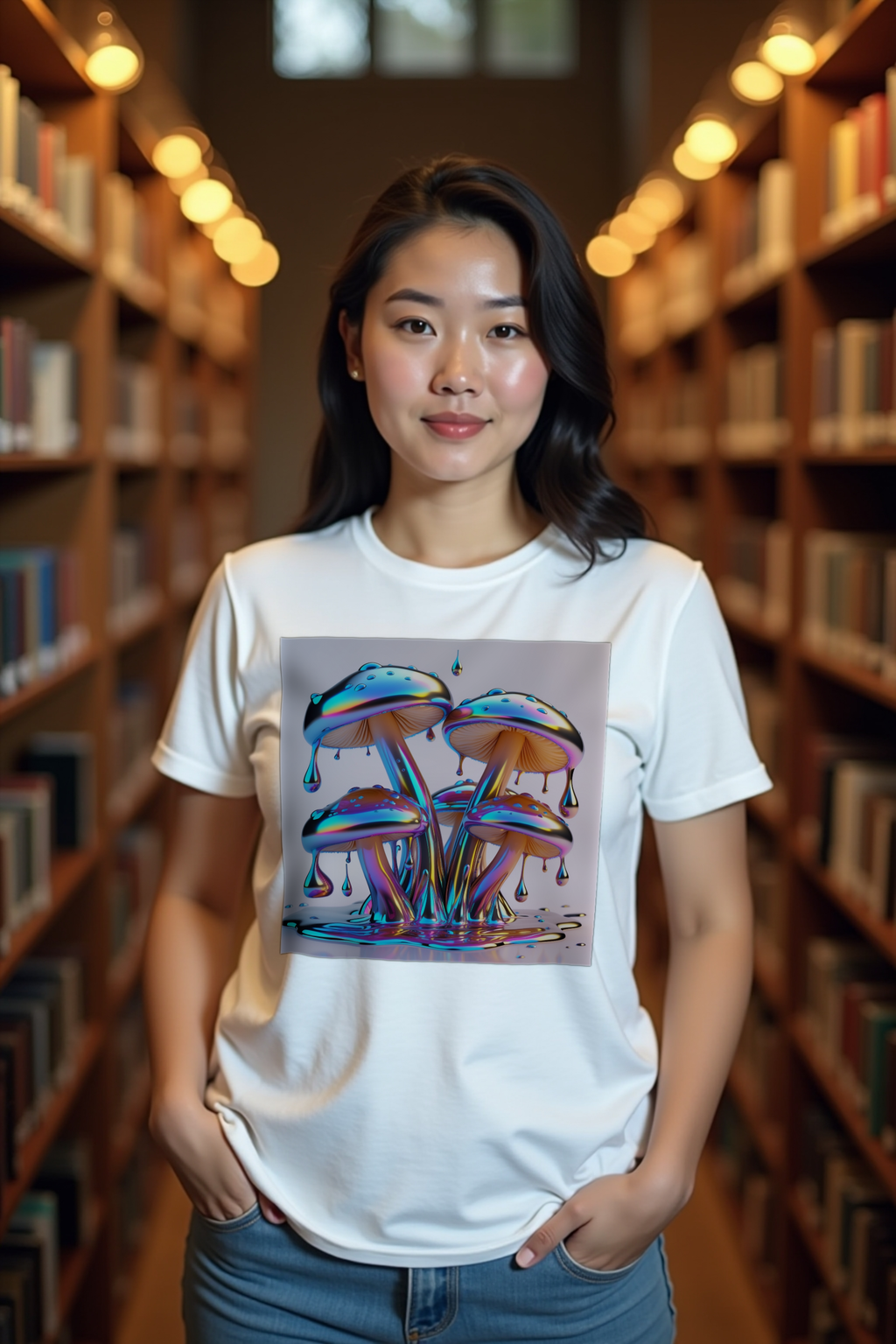 Liquid Chrome Shiitake tee white