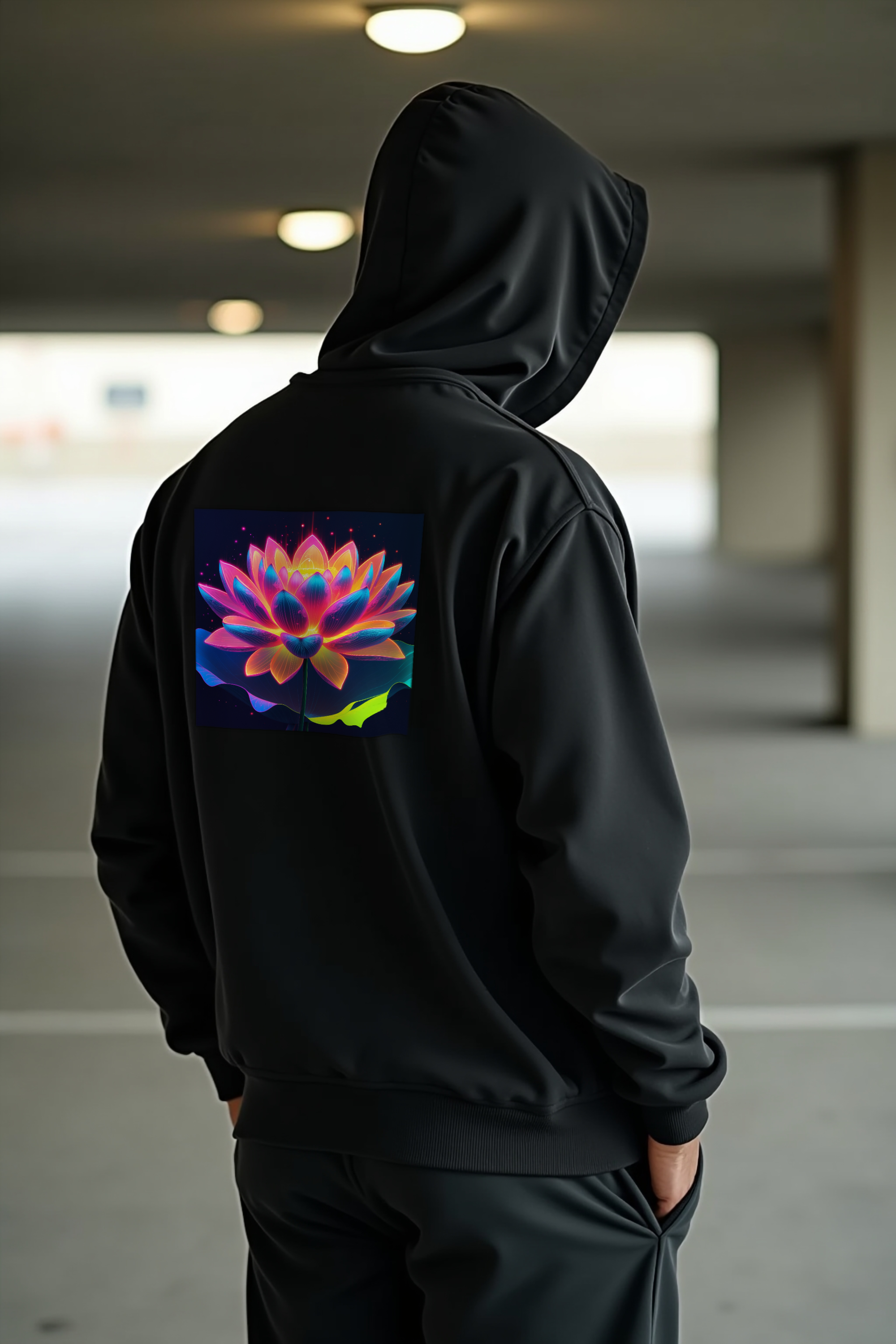 Neon Lotus Hoodie - Black