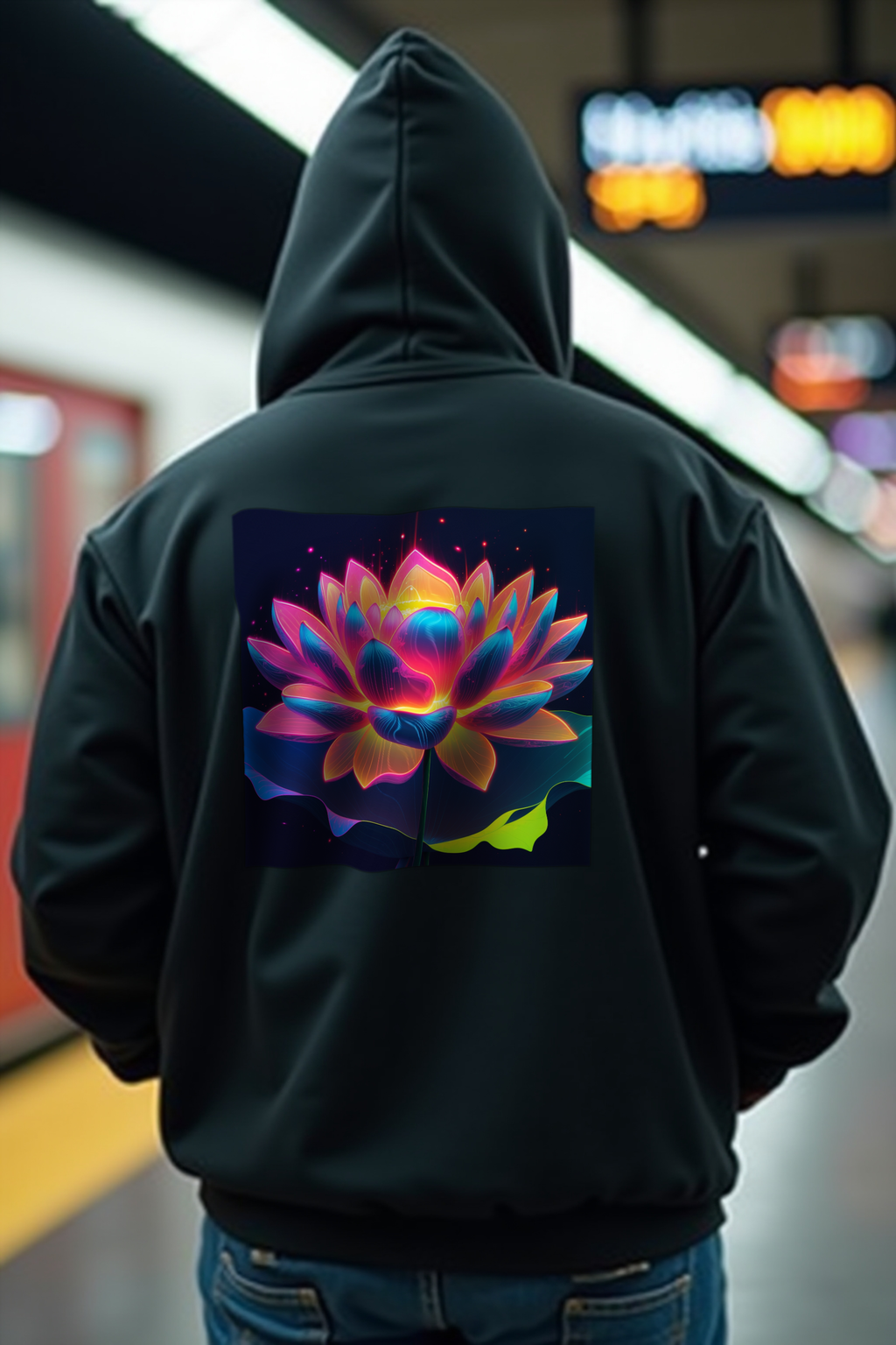 Neon Lotus Hoodie - Black detail