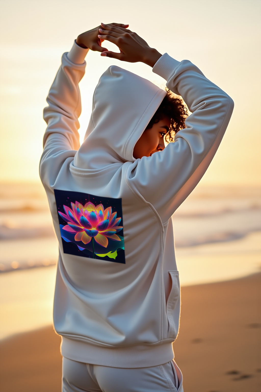 Neon Lotus Hoodie - White detail