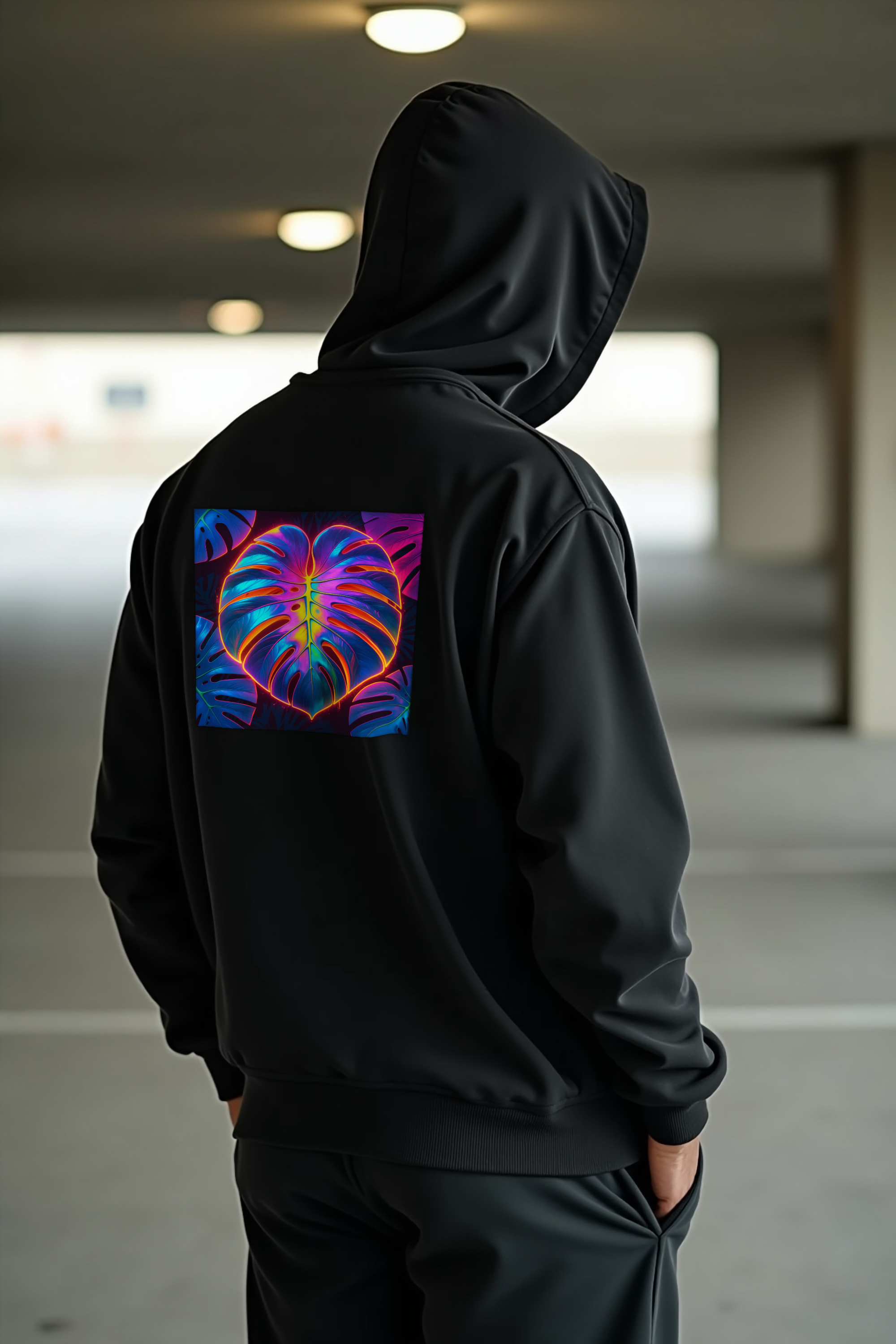 Neon Monstera Hoodie - Black featured