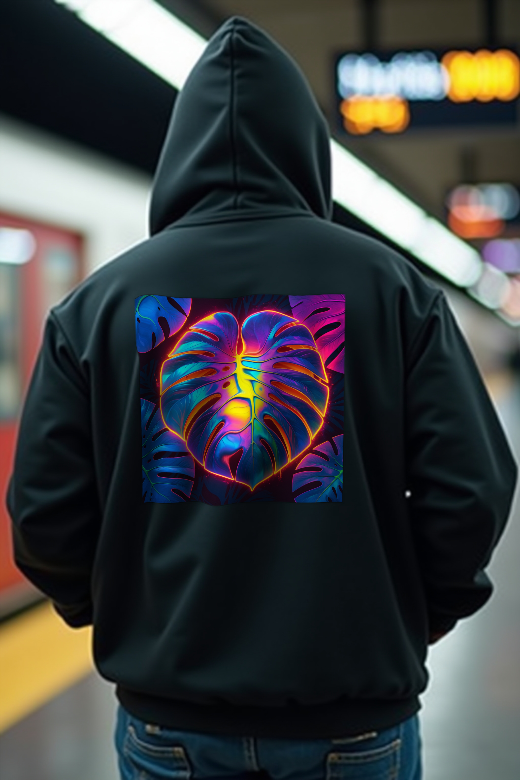 Neon Monstera Hoodie - Black back