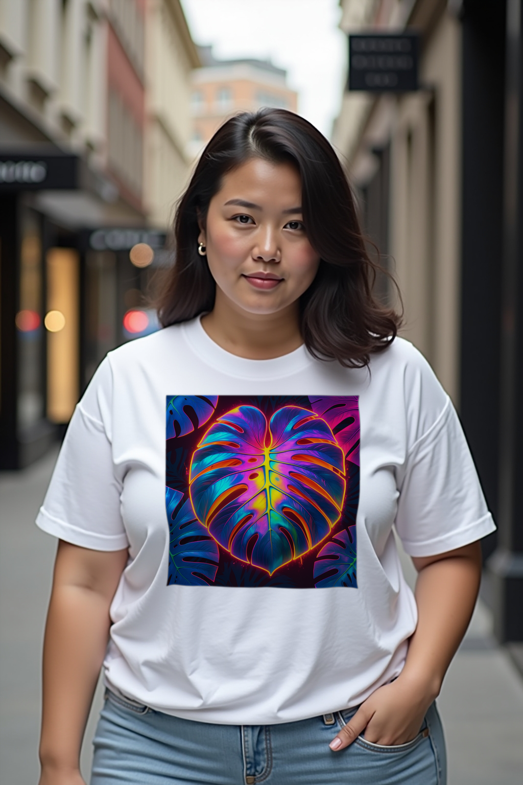 Neon Monstera Tee - White featured