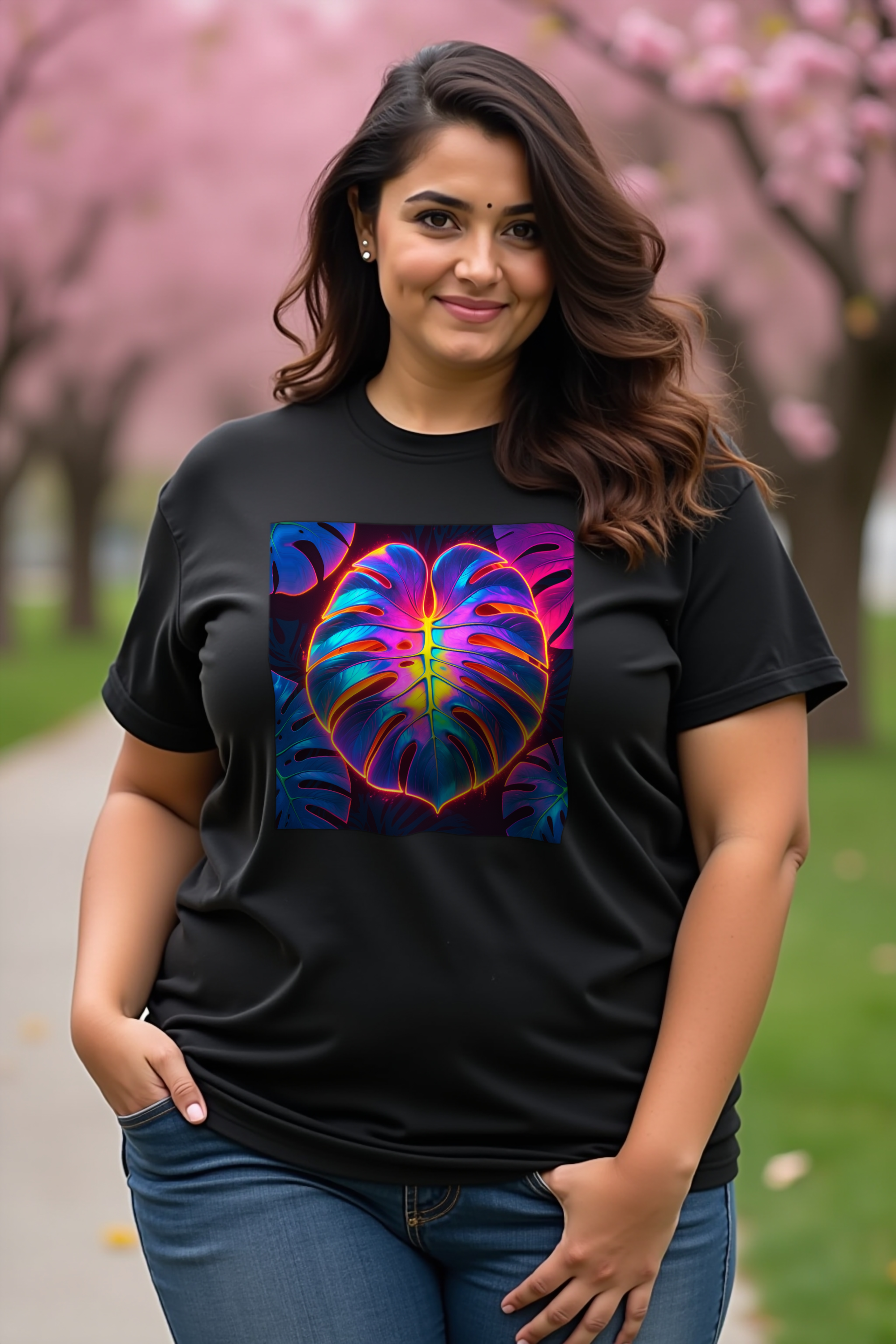Neon Monstera Tee - Black