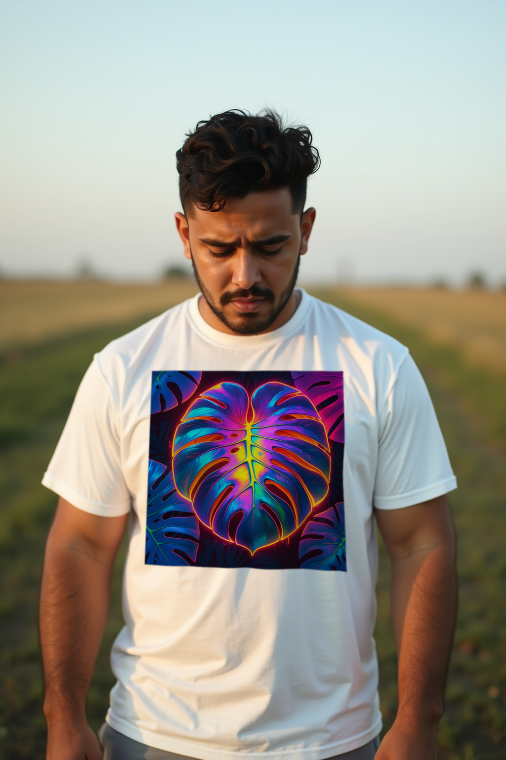 Neon Monstera Tee - White
