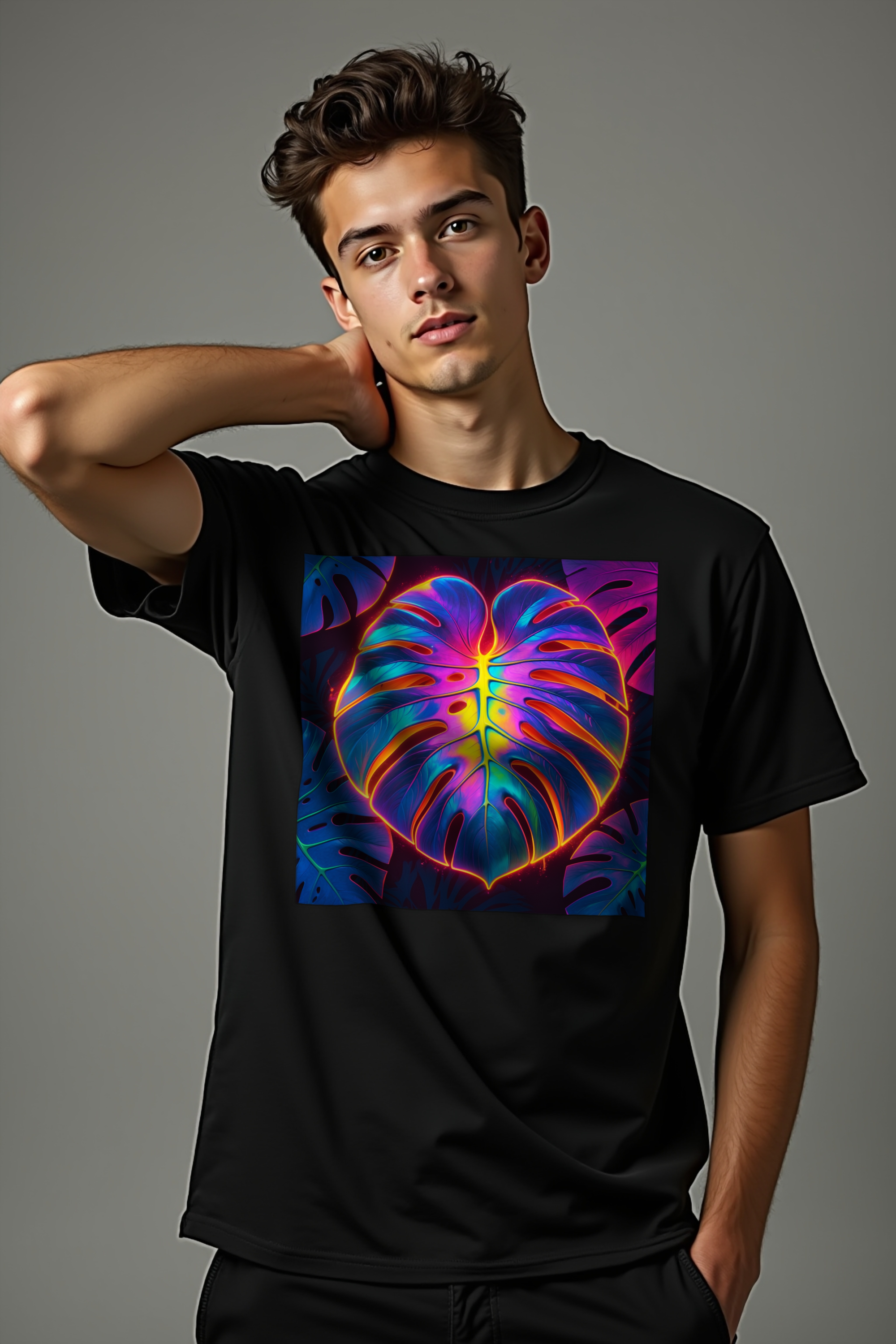 Neon Monstera Tee - Black studio