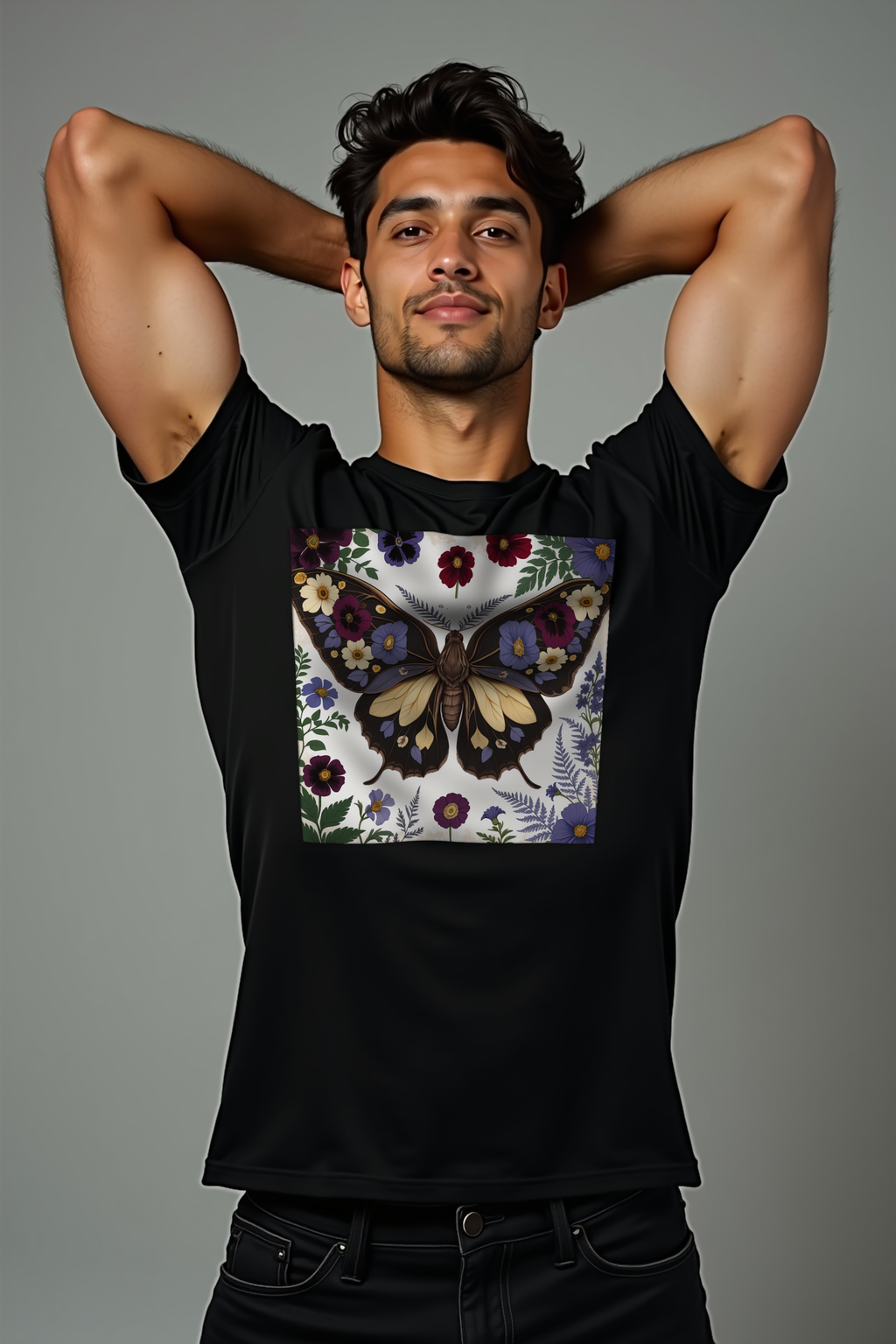 Moth Botanica t-shirt black front