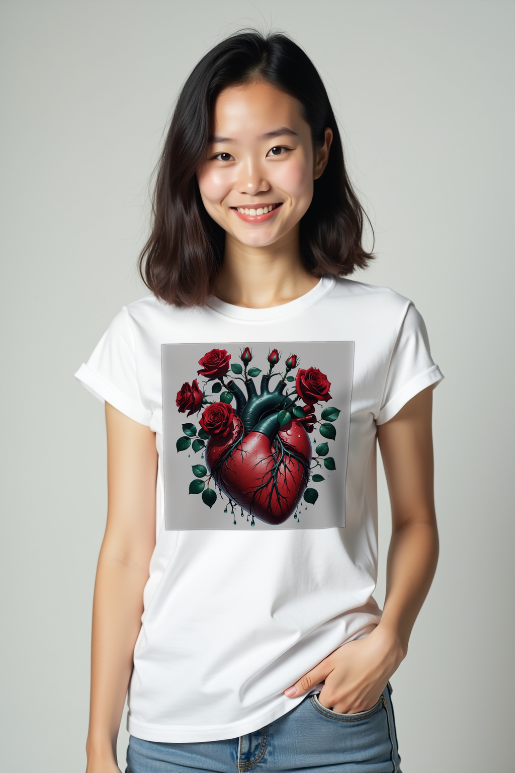 Thorned Heart tee - white front pockets