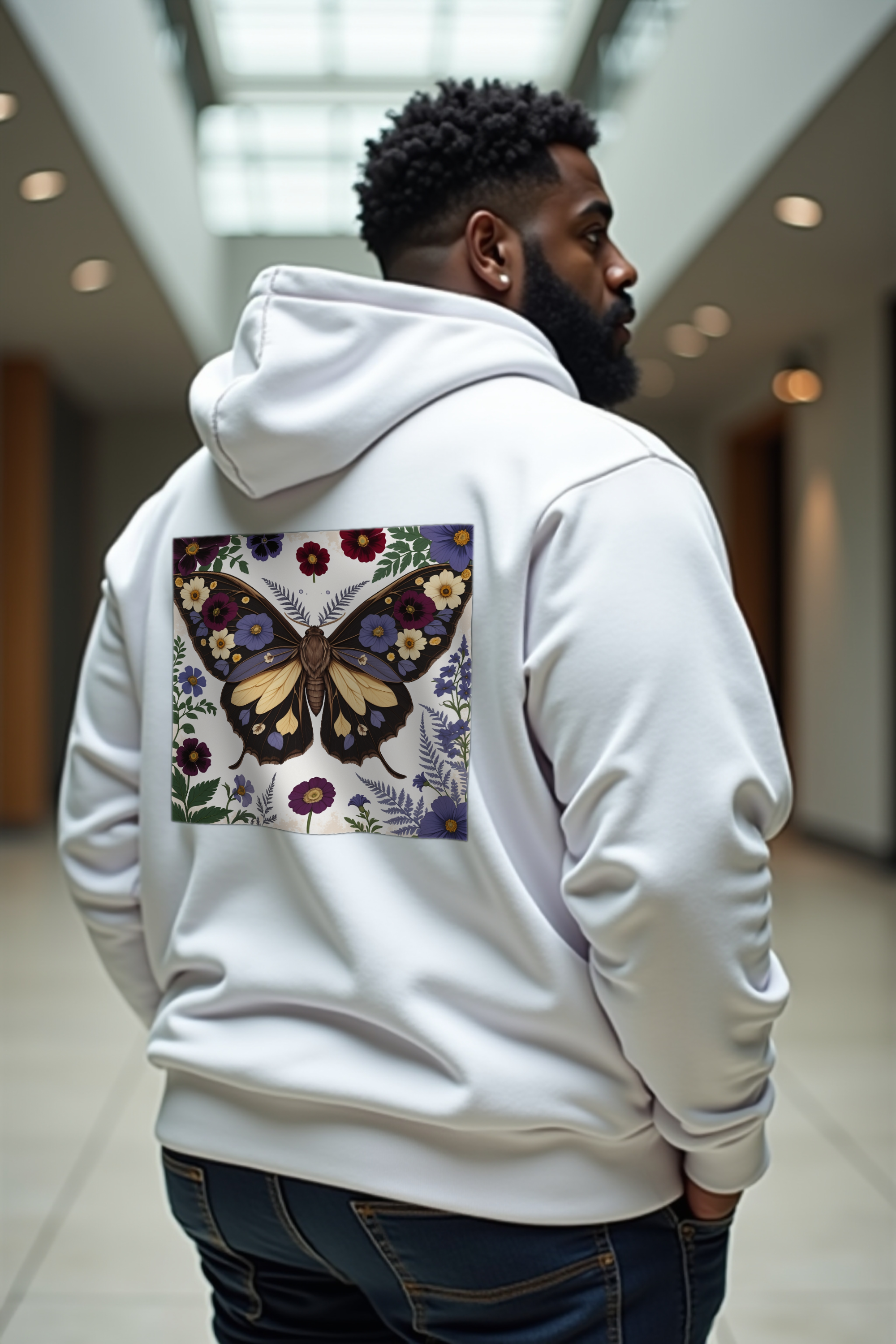 Moth Botanica hoodie white back