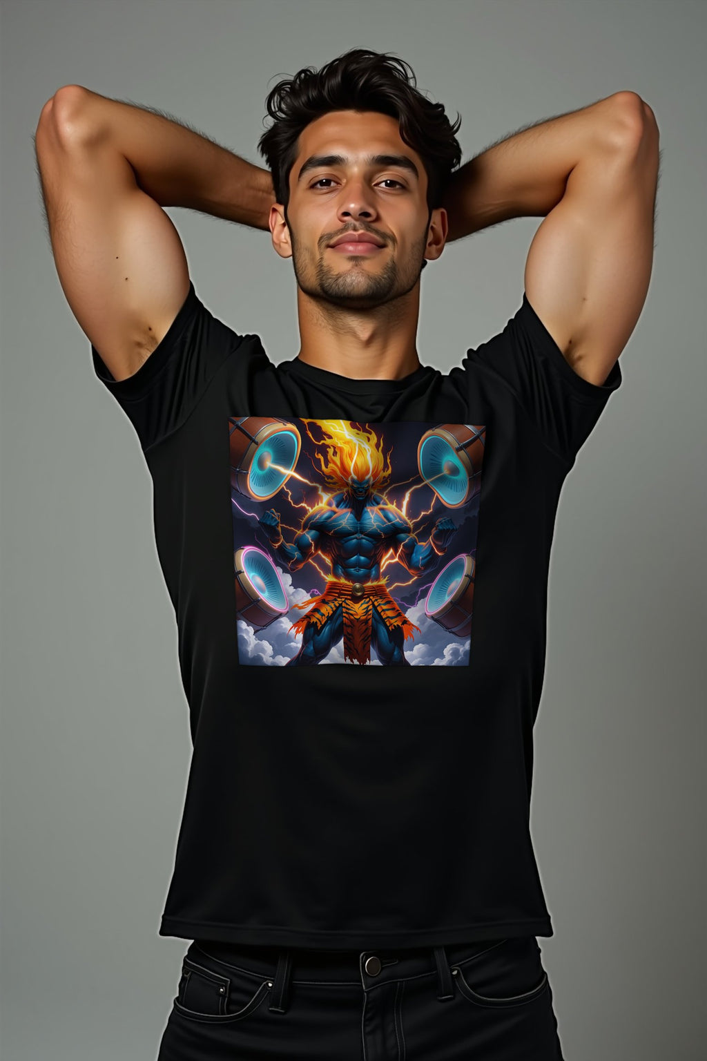 Thunder Raijin T-Shirt mockup — black