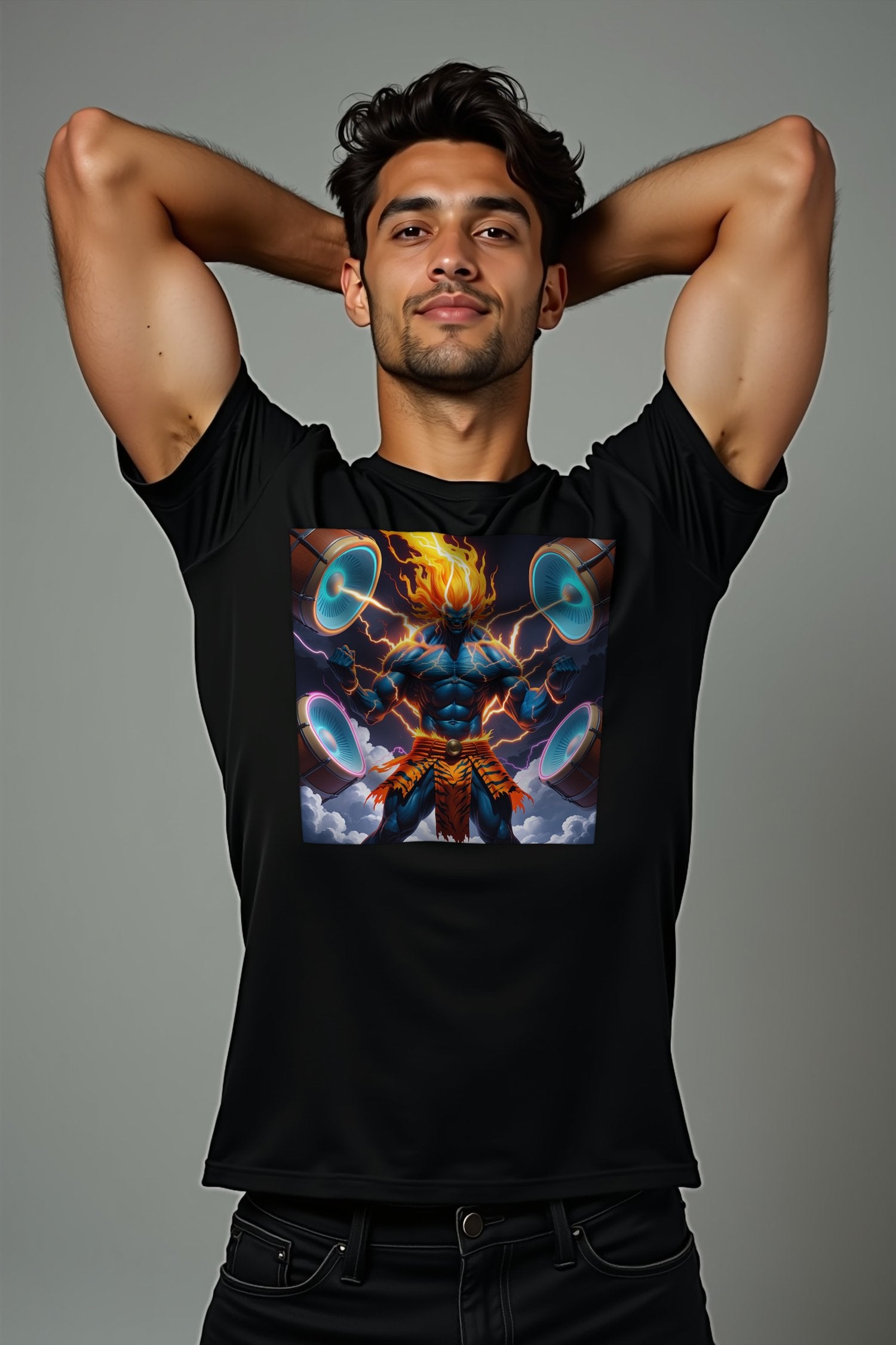 Thunder Raijin T-Shirt mockup — black
