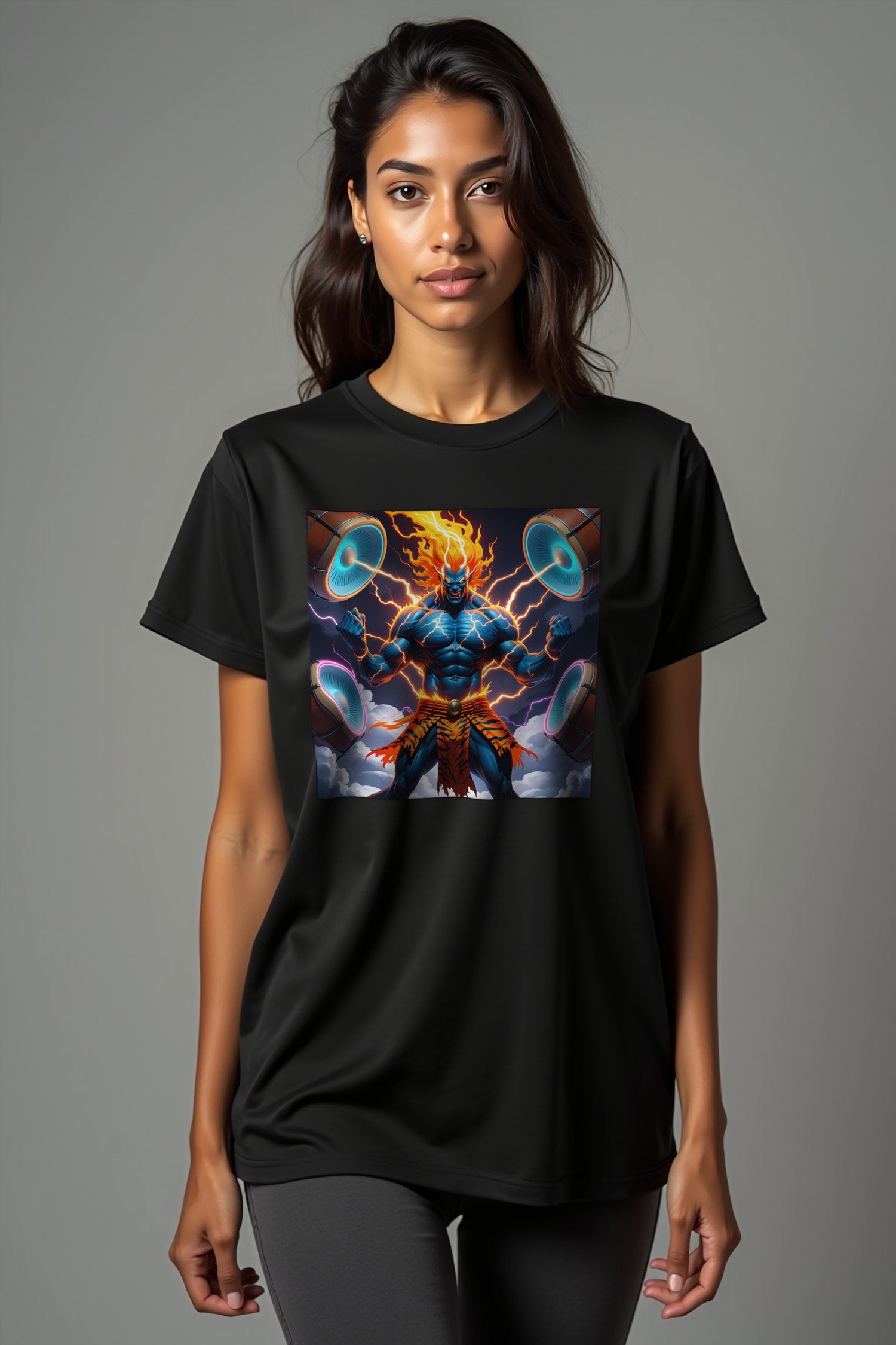 Thunder Raijin T-Shirt mockup — black