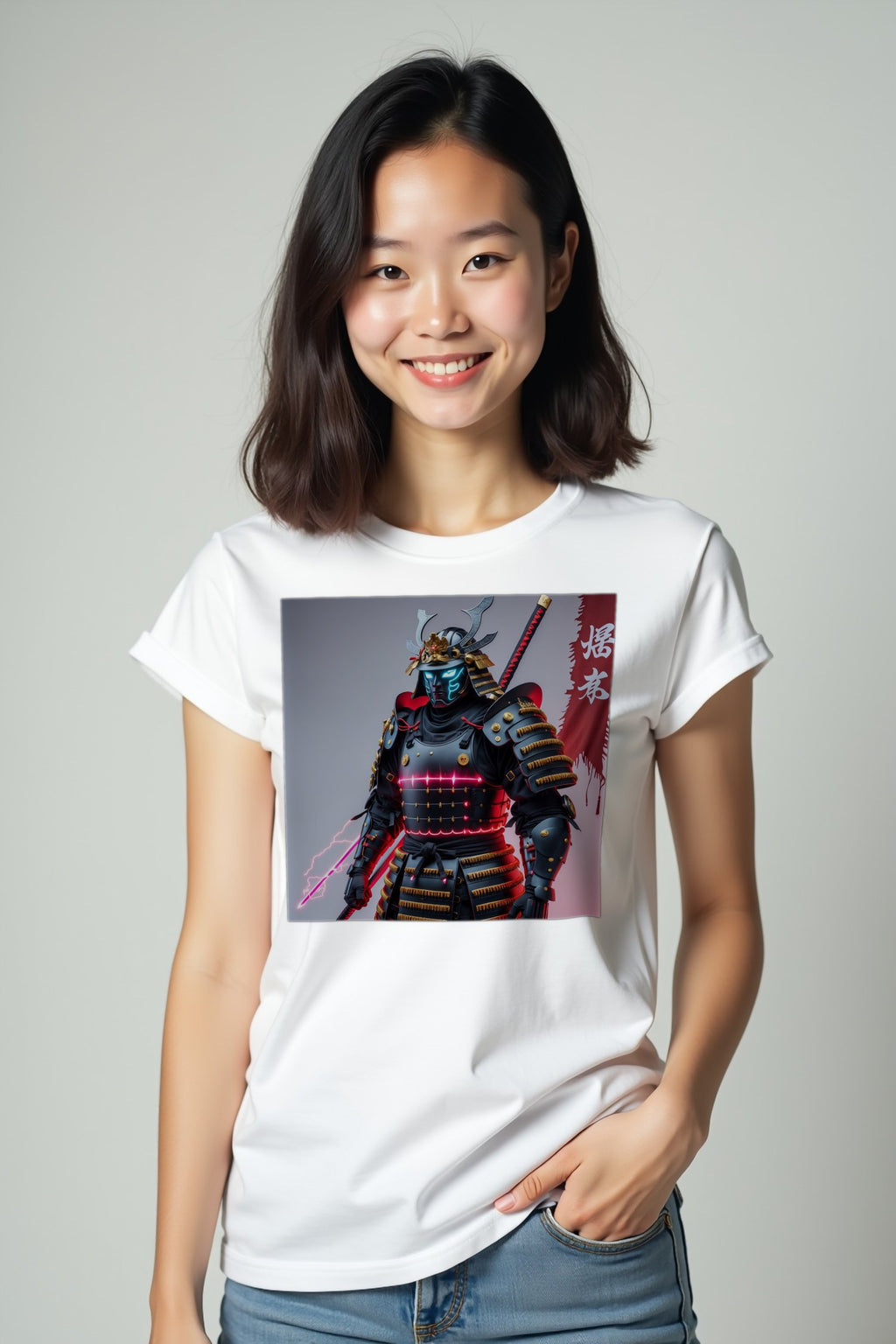 Cyber Tsukumogami T-Shirt mockup — white