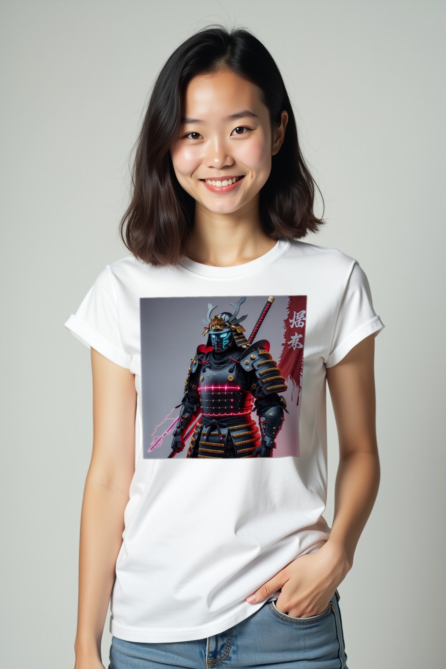 Cyber Tsukumogami T-Shirt mockup — white