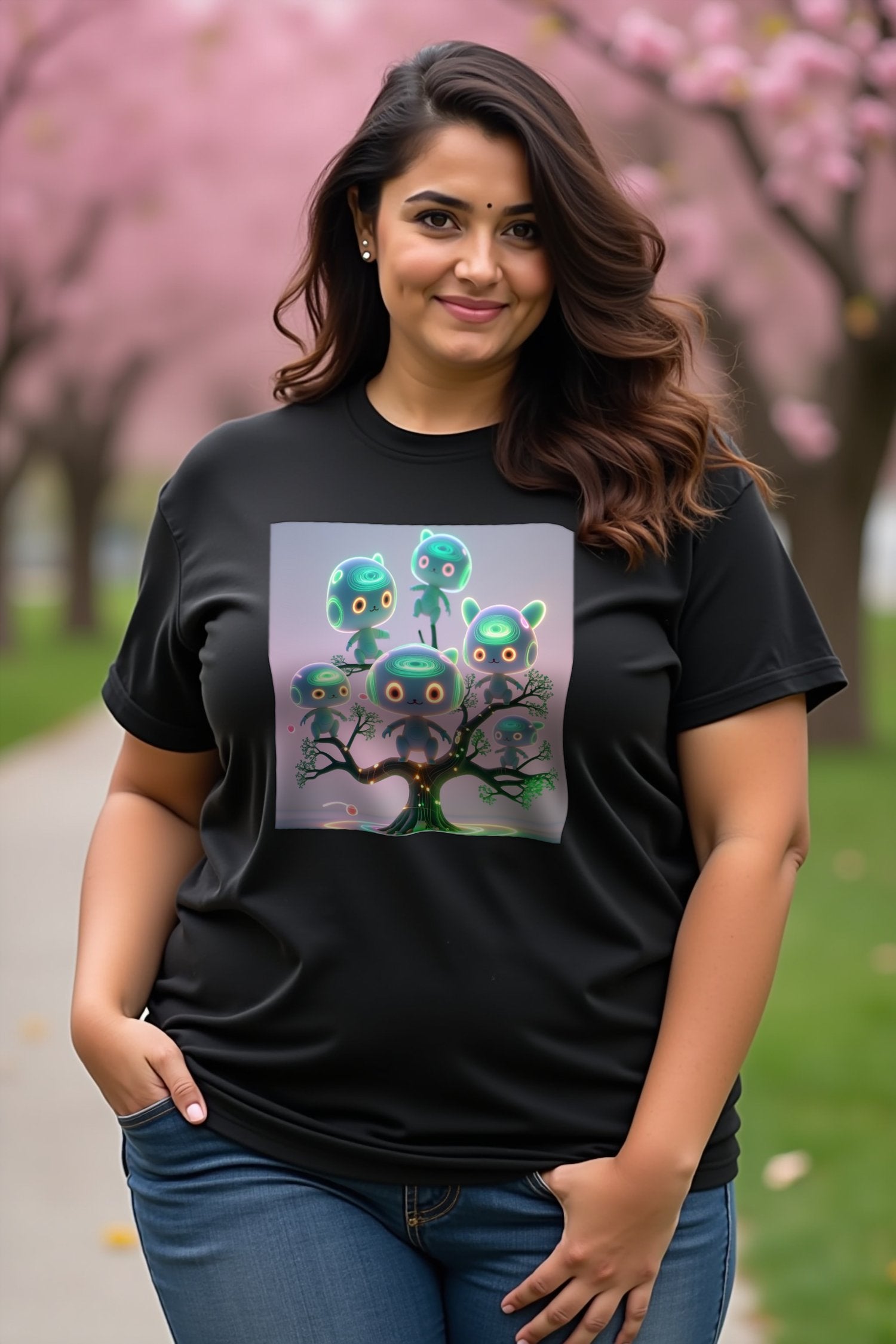 Neon Kodama T-Shirt mockup — black