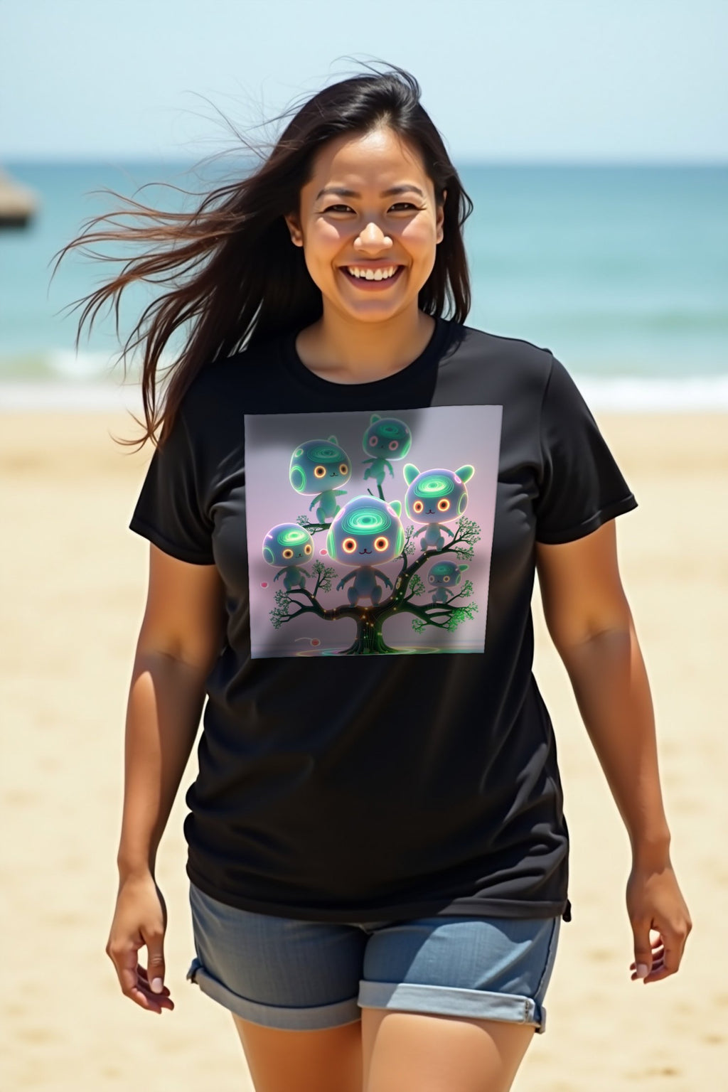 Neon Kodama T-Shirt mockup — black