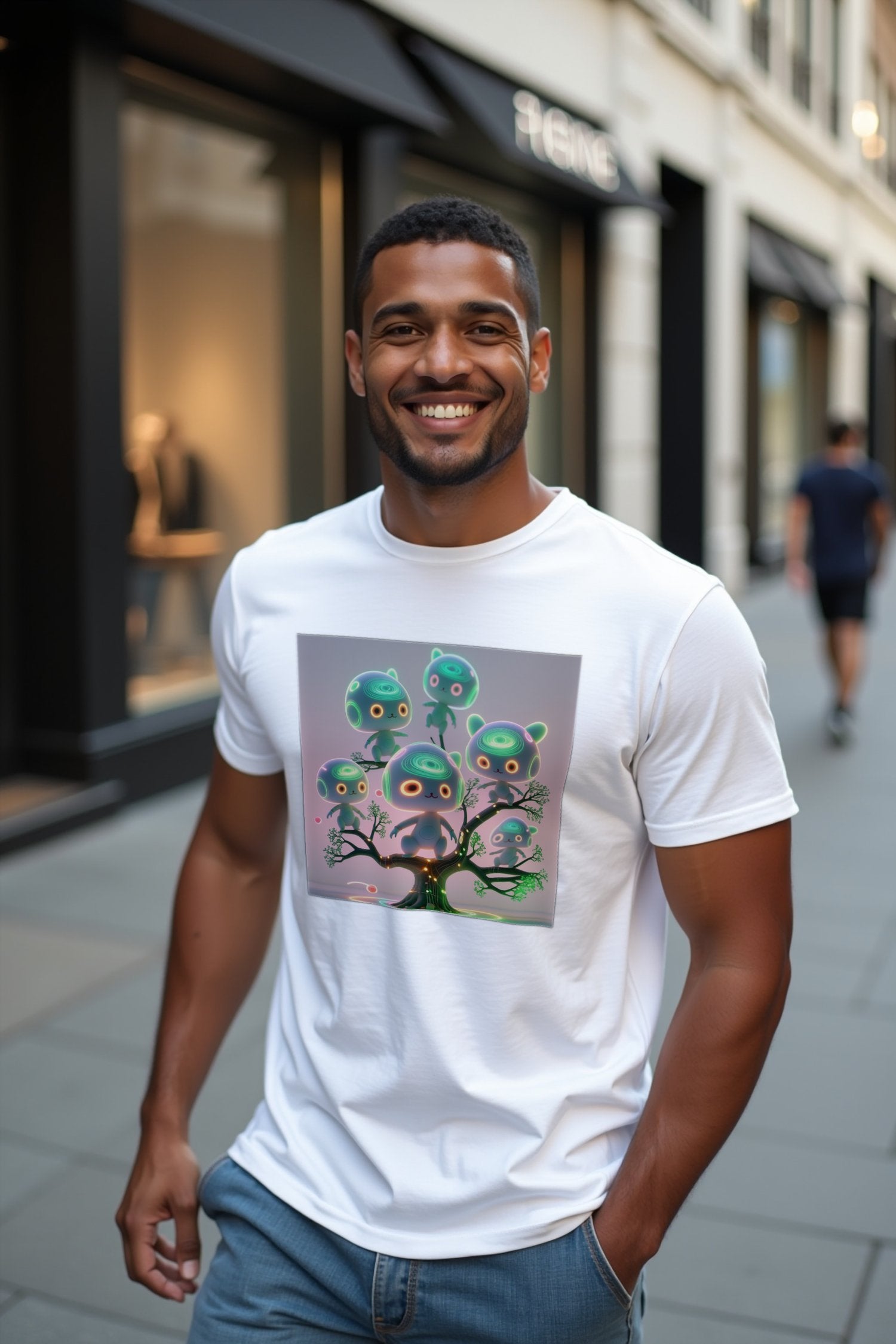 Neon Kodama T-Shirt mockup — white