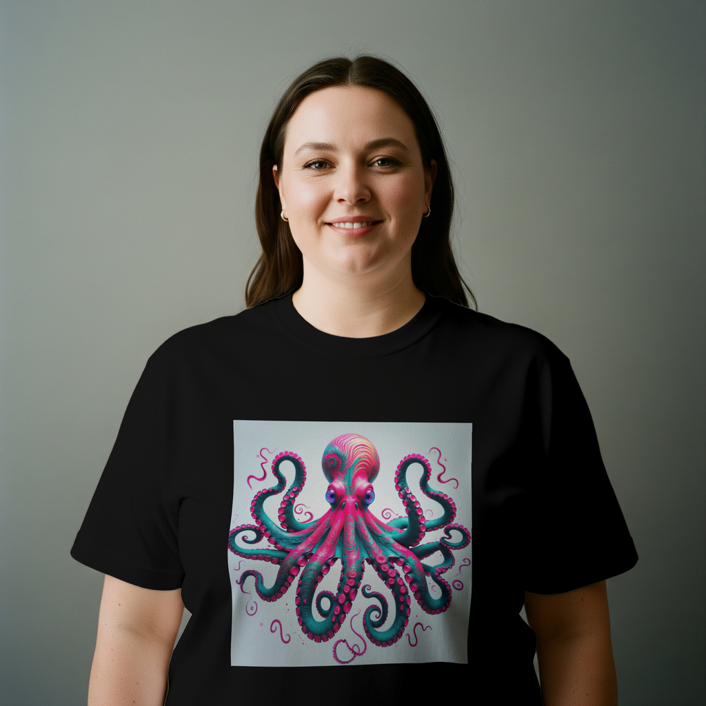 Psychedelic Octopus T-Shirt Mockup Black