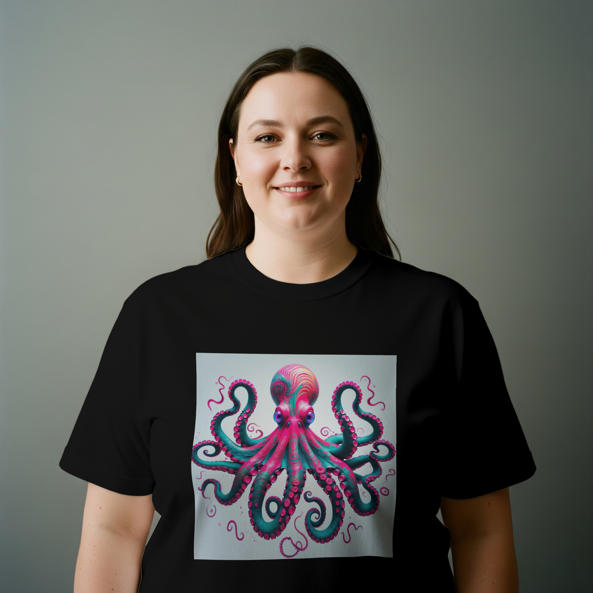 Psychedelic Octopus T-Shirt Mockup Black