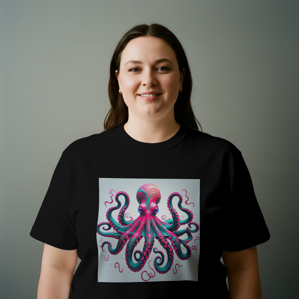Psychedelic Octopus T-Shirt Mockup Black