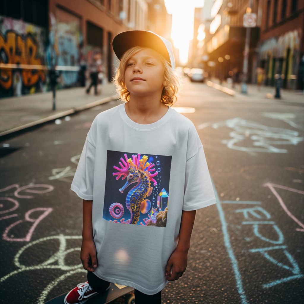 Psychedelic Seahorse T-Shirt Mockup White
