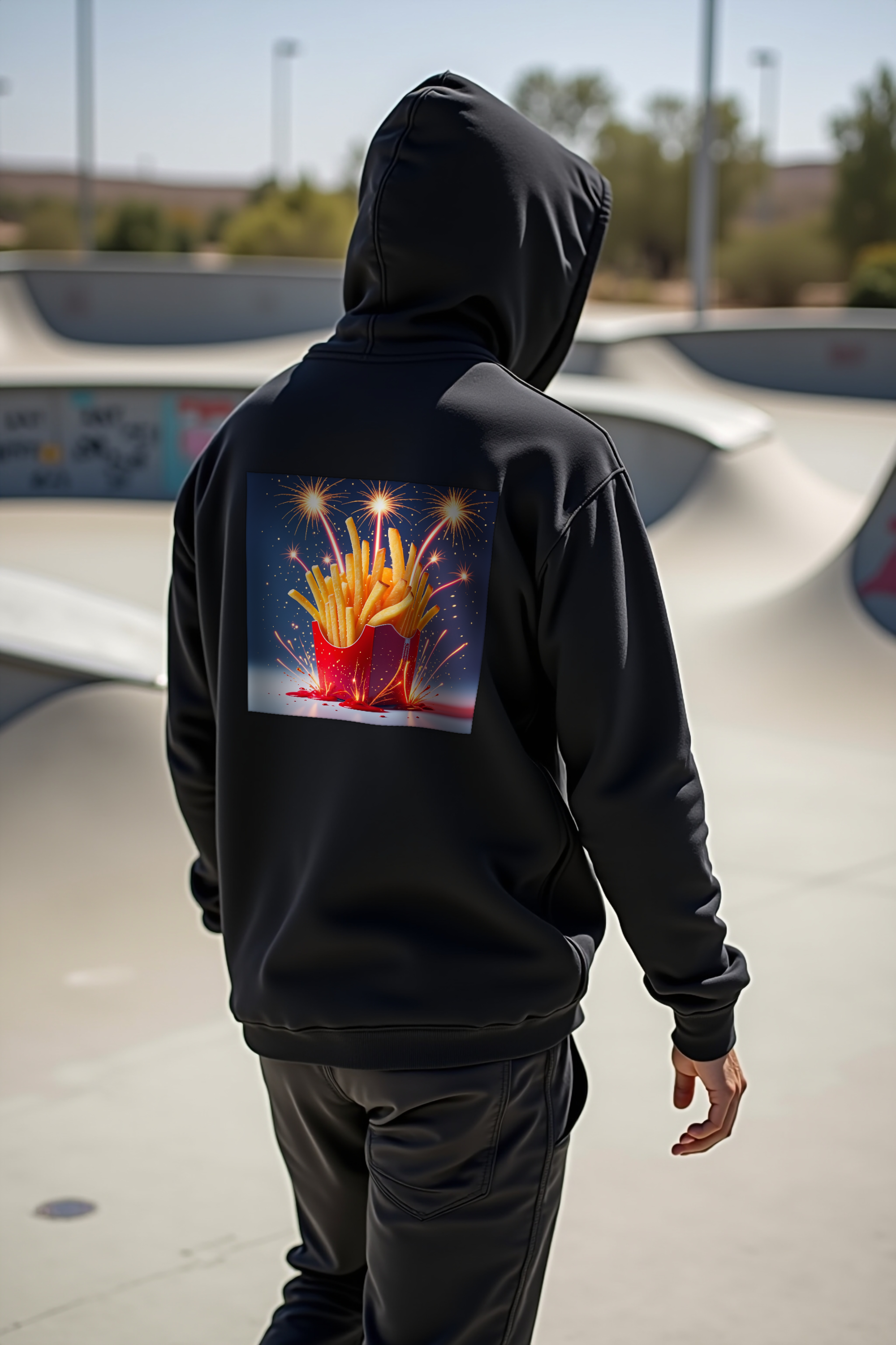 Pyrotechnic Fries Hoodie Black walking away back