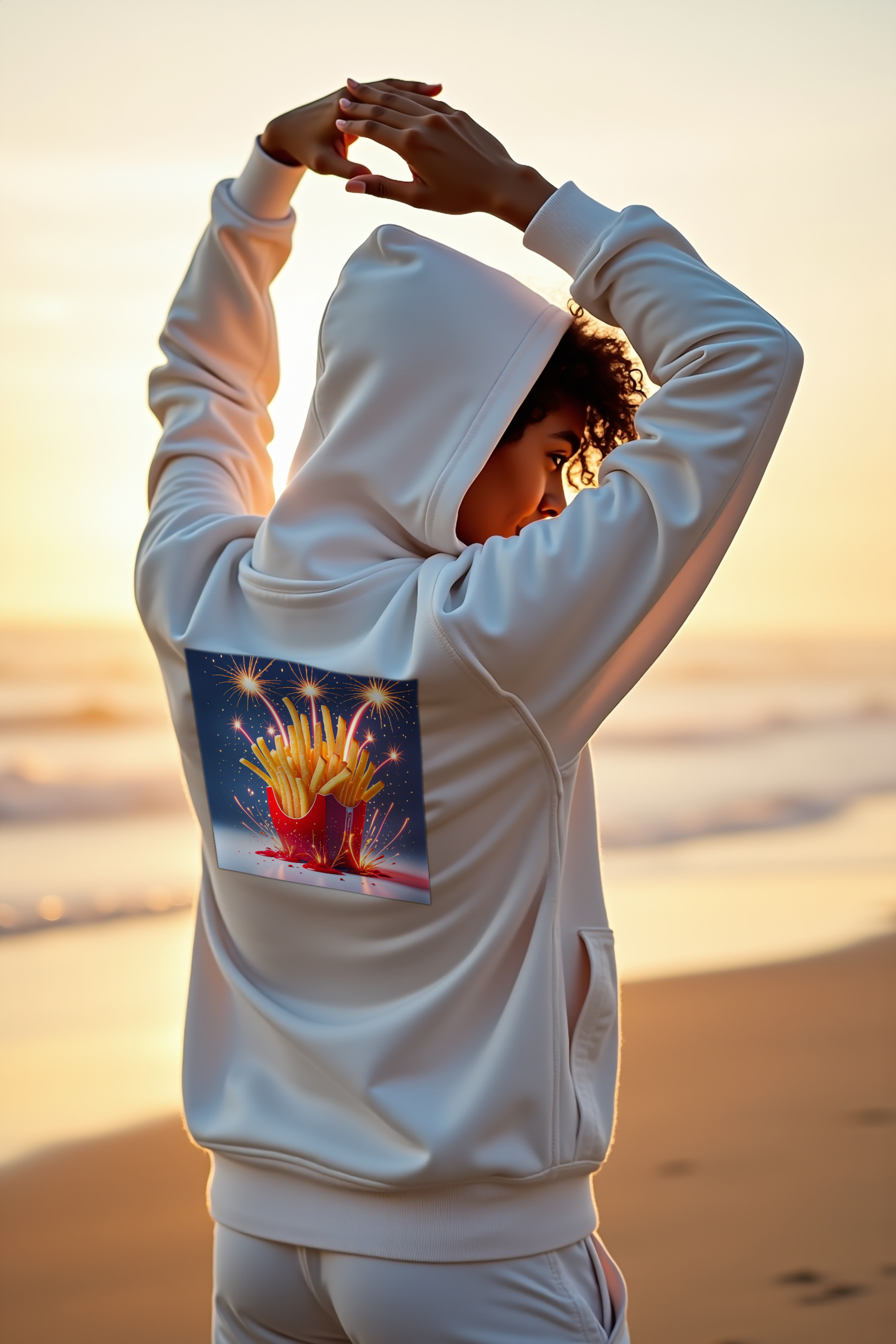 Pyrotechnic Fries Hoodie White stretching arms back
