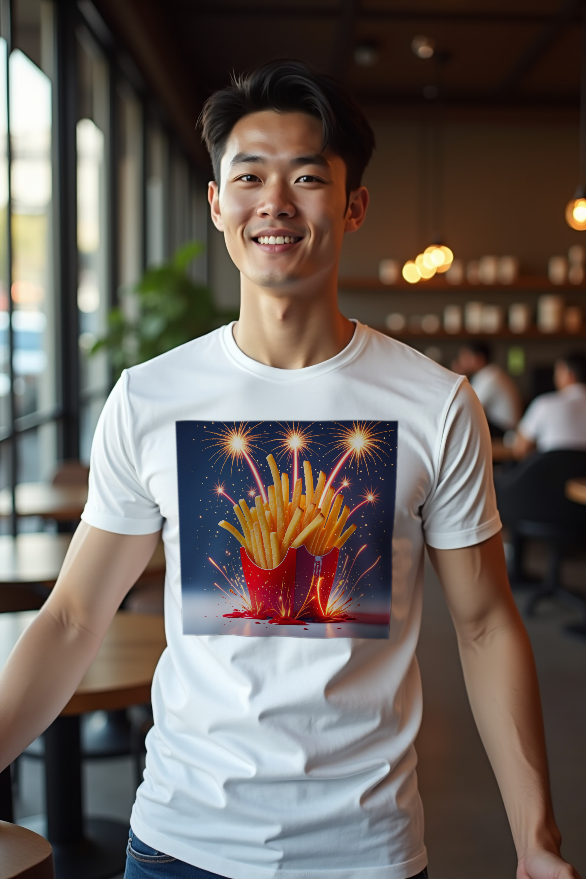 Pyrotechnic Fries Tee White arms extended front