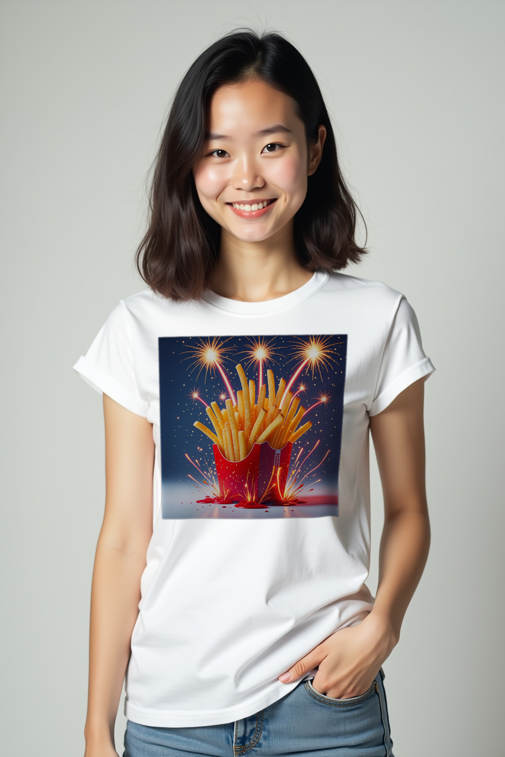 Pyrotechnic Fries Tee White hands in pockets front