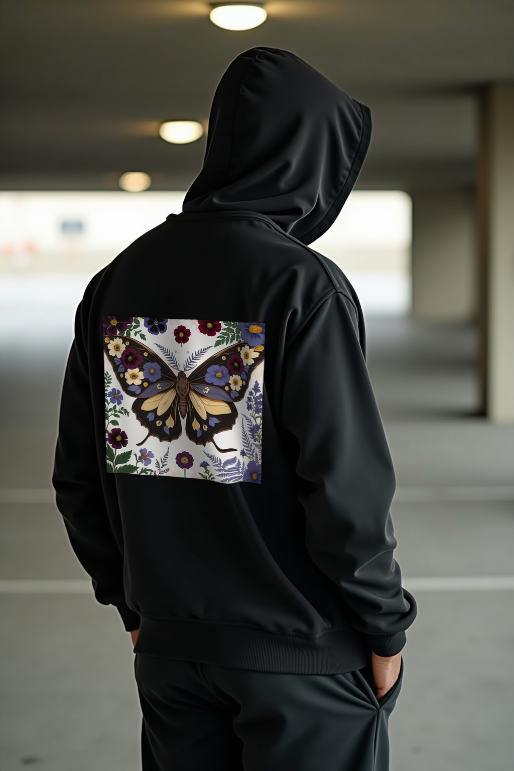 Moth Botanica hoodie black back