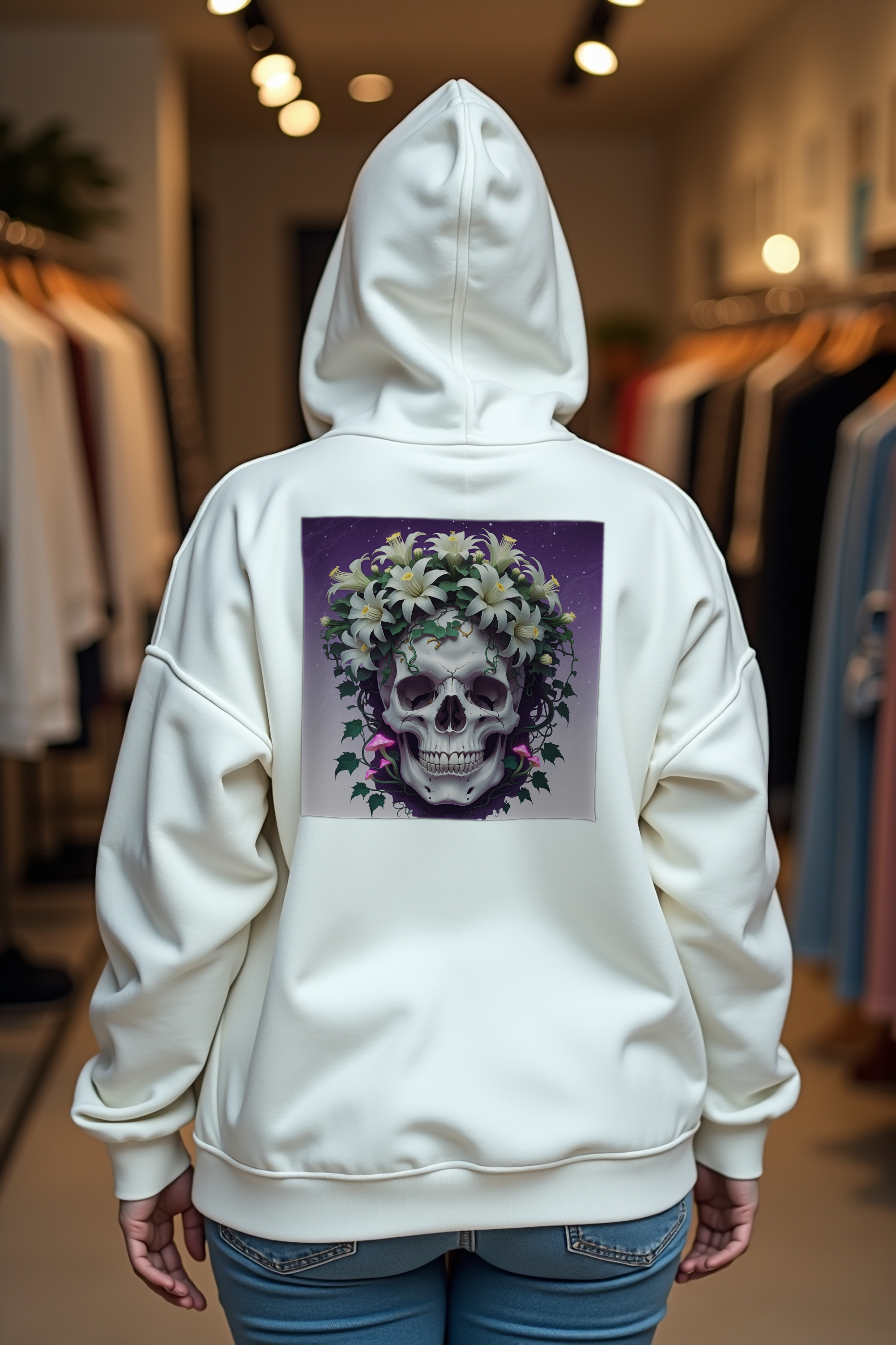 Crown Of Night Bloom hoodie - white back shrug