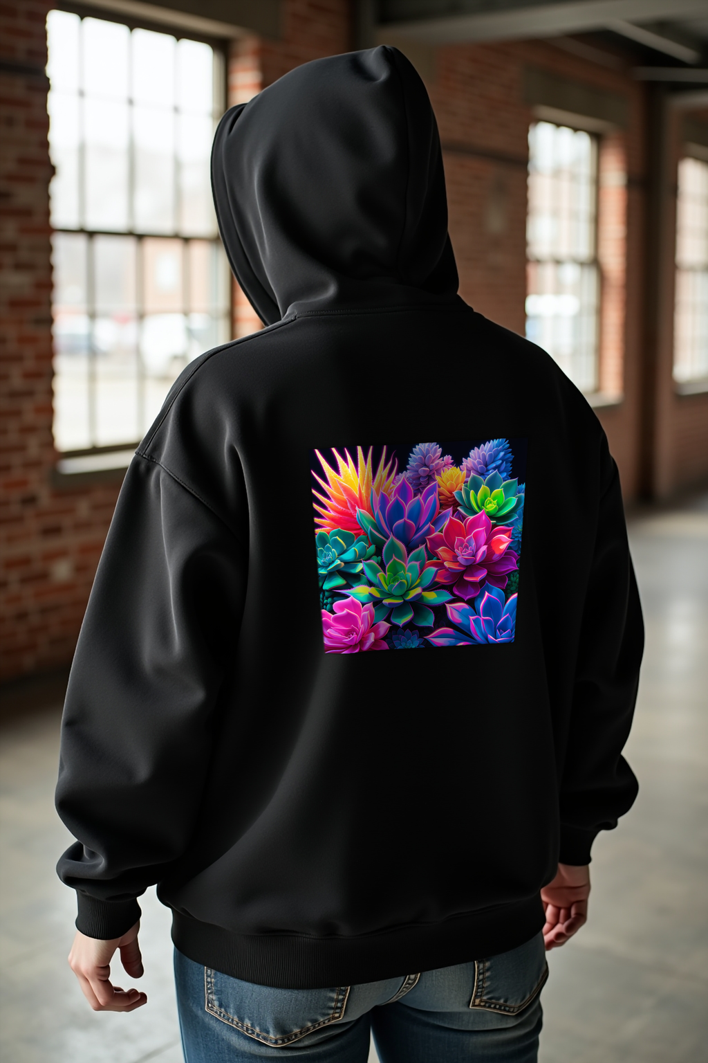 Rave Succulent Hoodie — Black mannequin back right 45