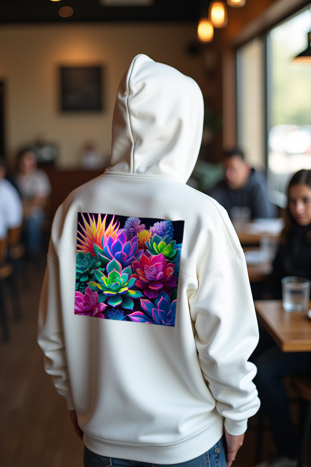 Rave Succulent Hoodie — White mannequin slim back