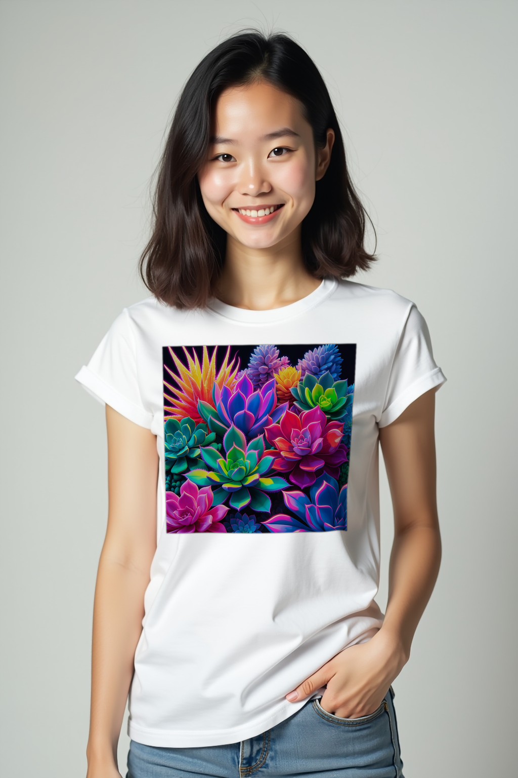 Rave Succulent T-Shirt — White mannequin east-asian