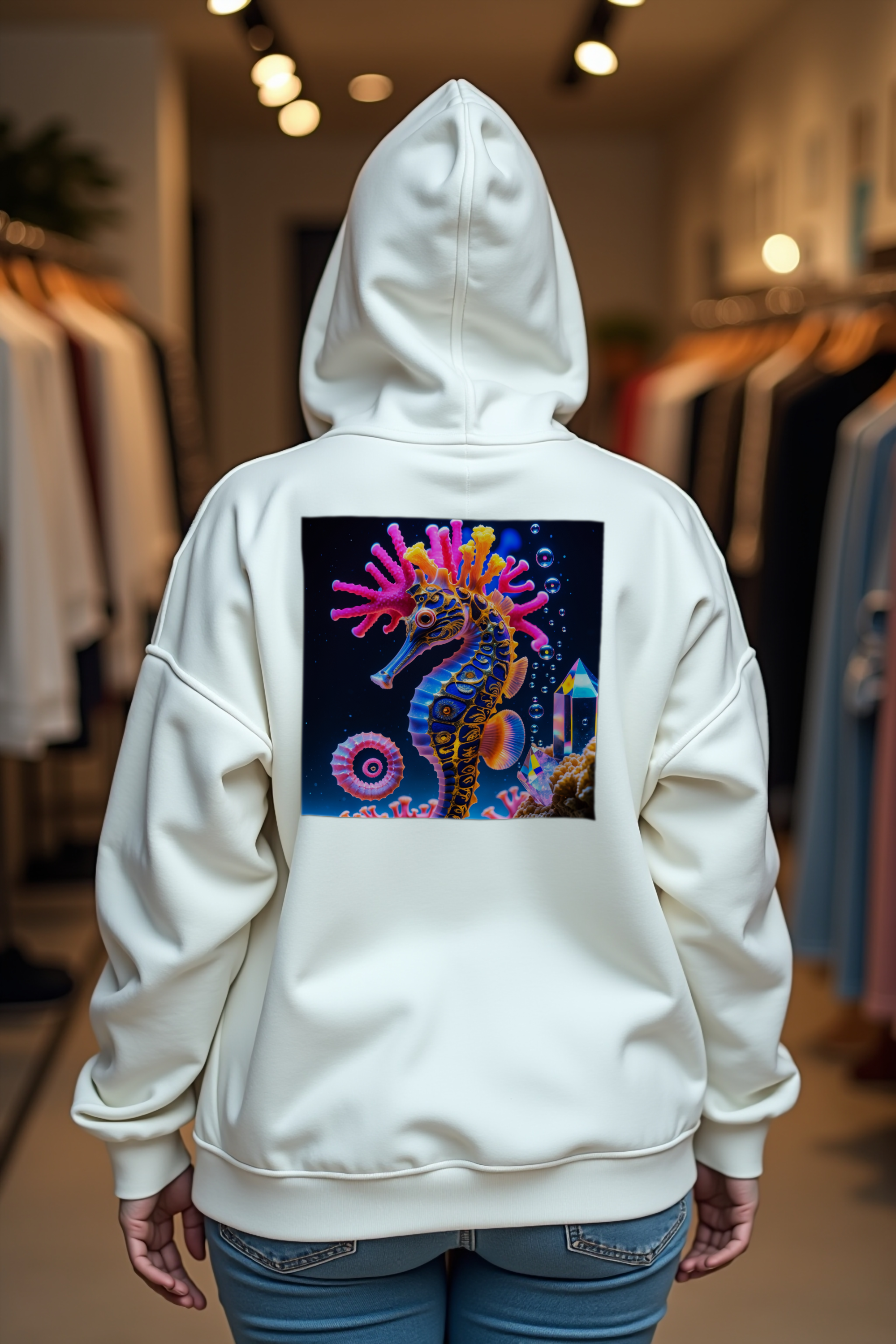 Psychedelic Seahorse hoodie white