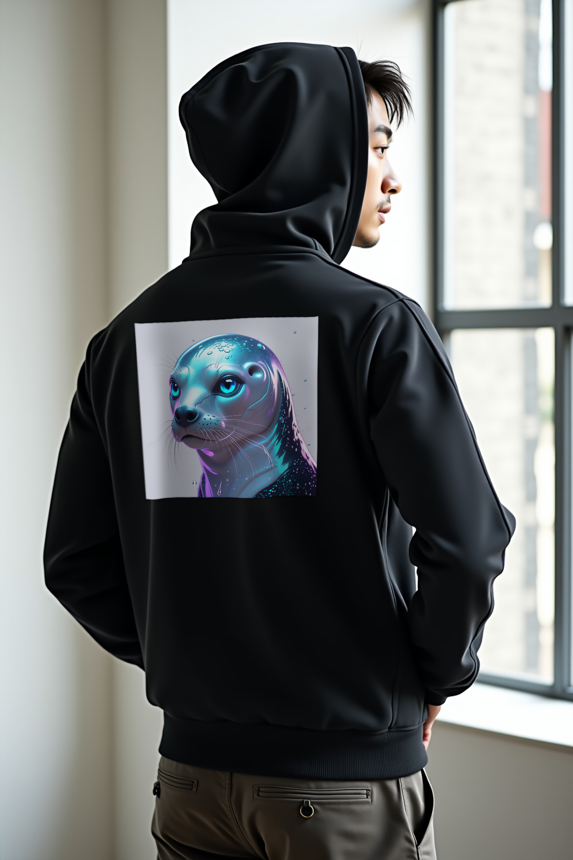 Selkie unisex hoodie black back-right 45 mockup