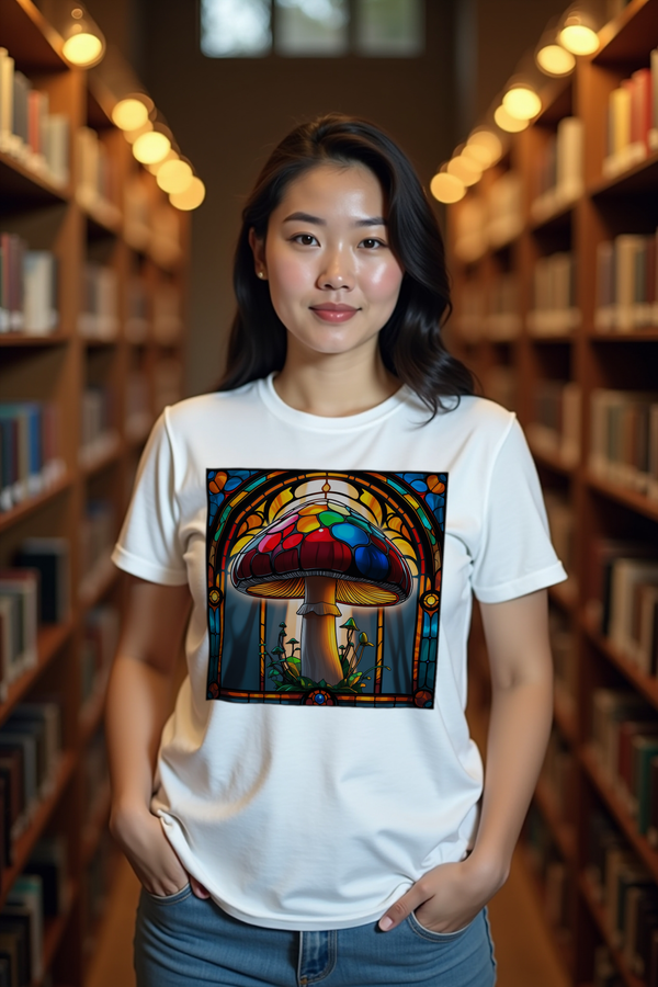 Stained Glass Porcini tee white