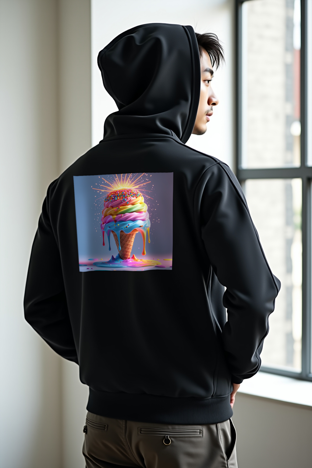 Sundae Supernova Hoodie Black hands behind back