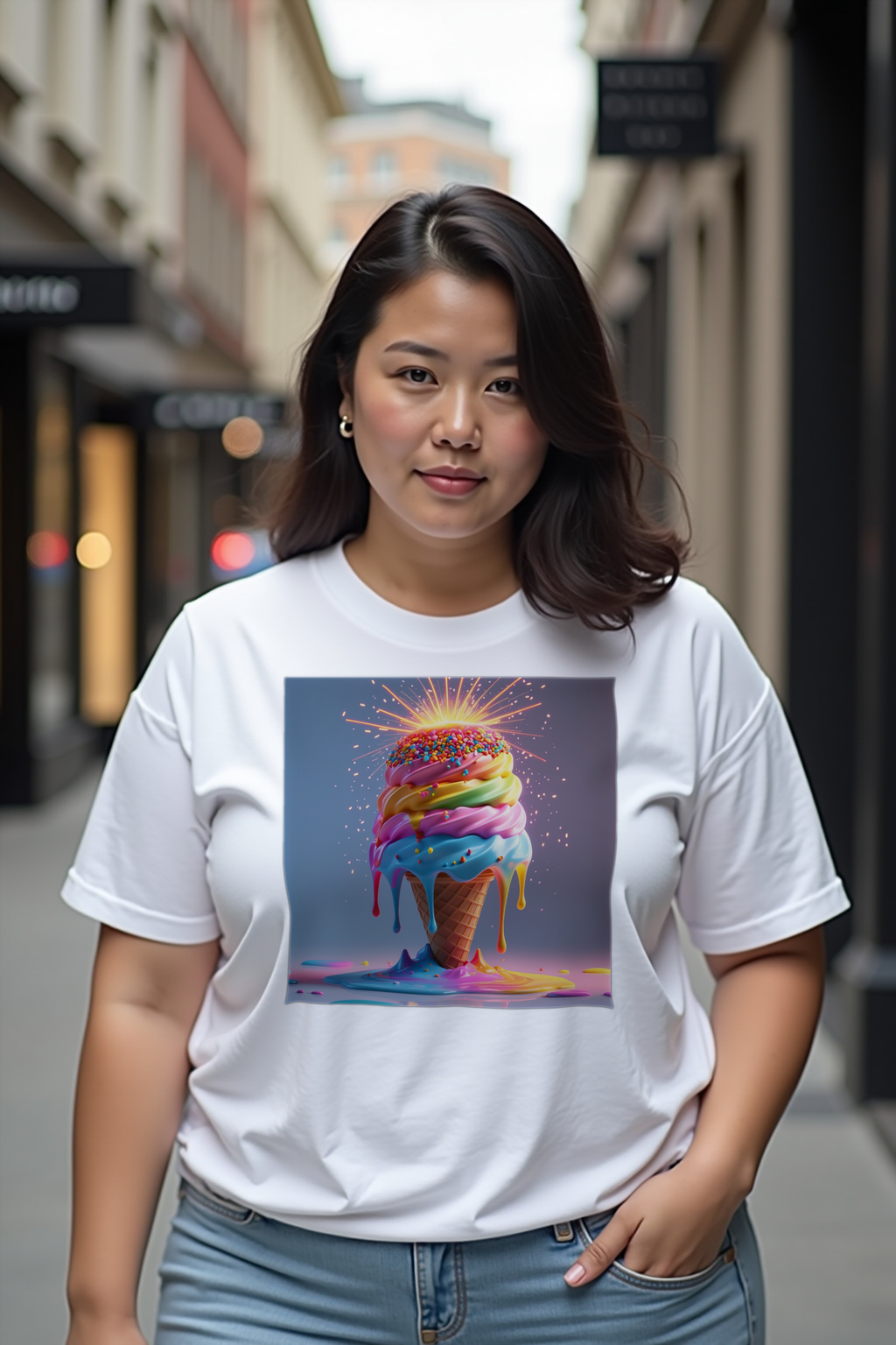 Sundae Supernova Tee White looking down front