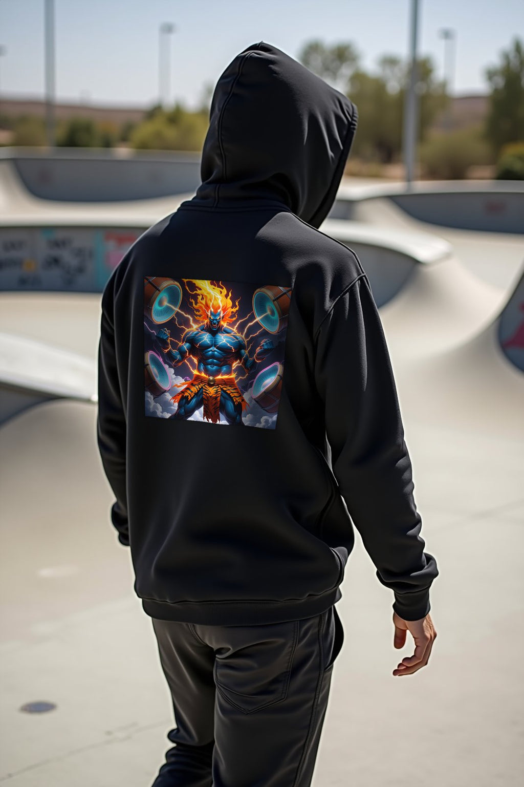 Thunder Raijin hoodie black mannequin walking