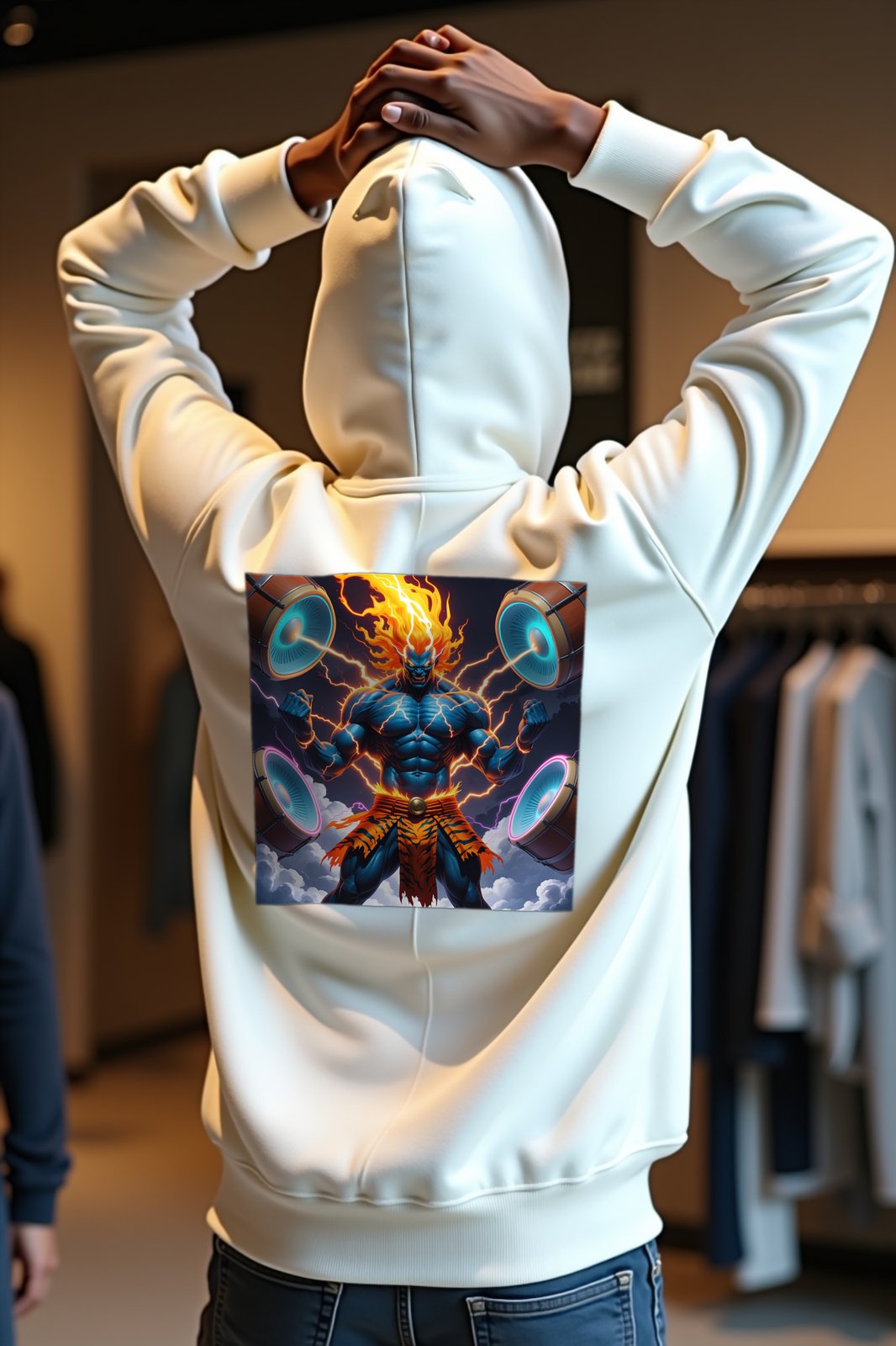 Thunder Raijin hoodie white mannequin variant