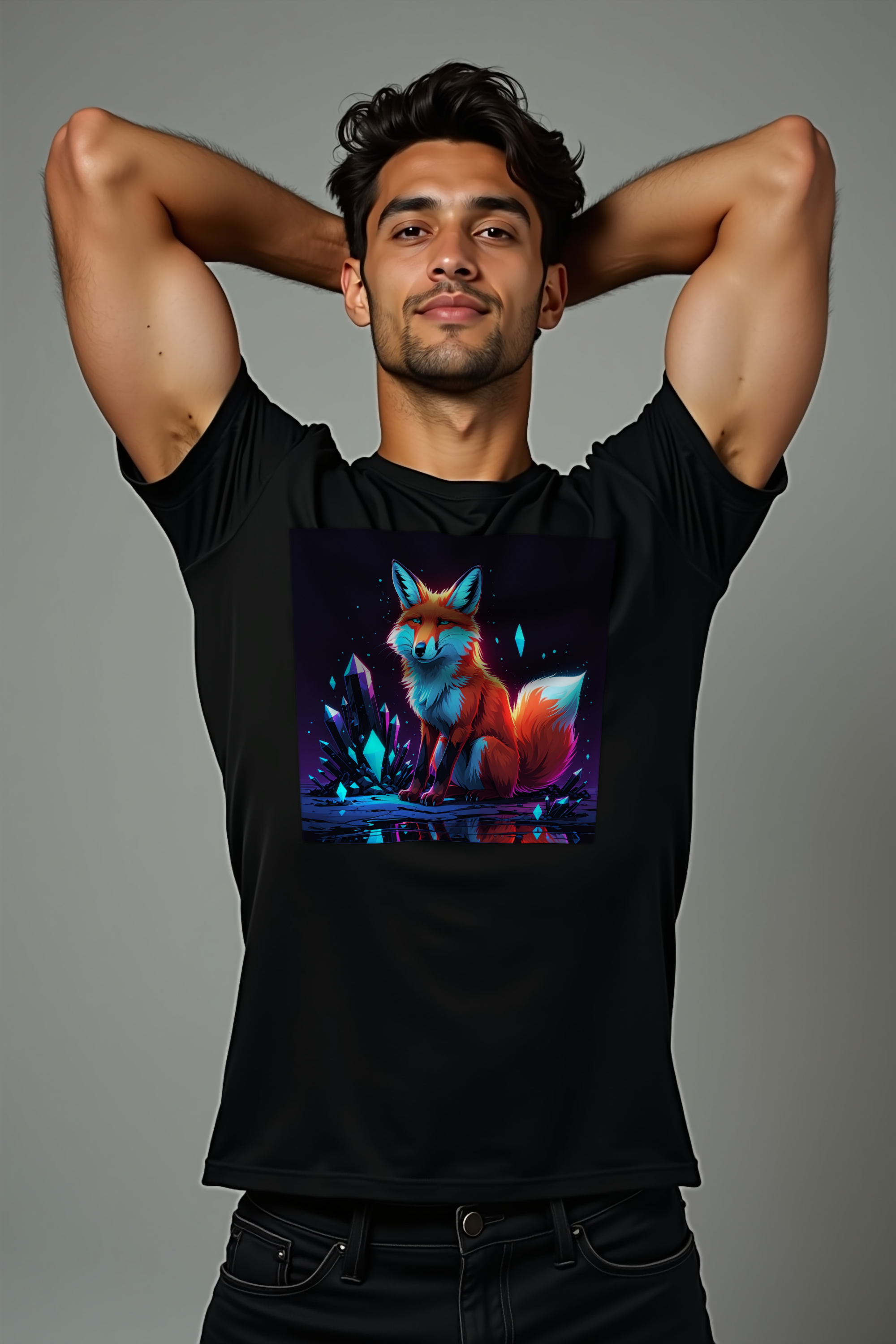 Neon Crystal Fox - T-Shirt - black mannequin muscular (D12)