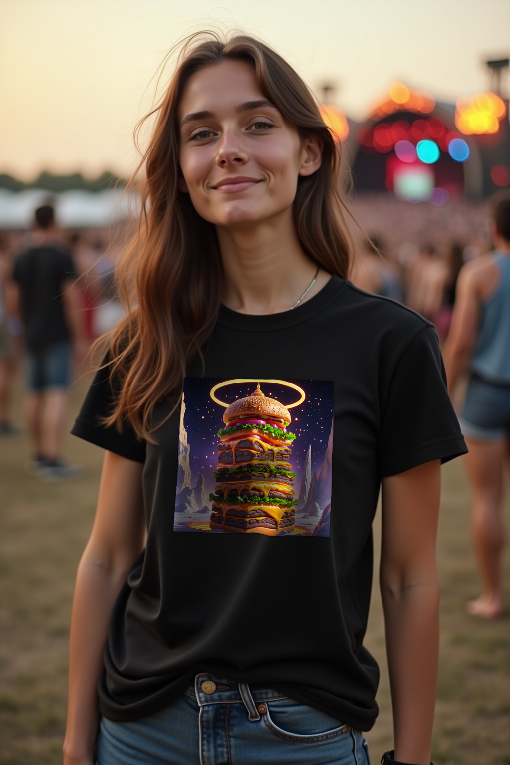 Fractal Cheeseburger Tee Black contrapposto front
