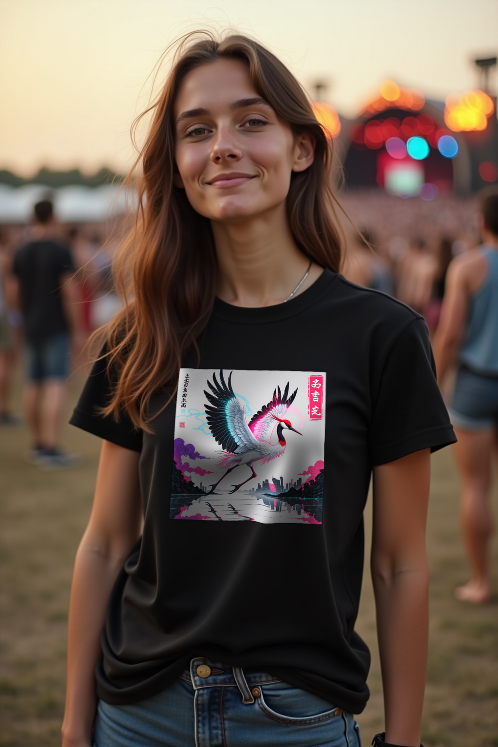 Crane Cityscape T-Shirt Black Contrapposto Front